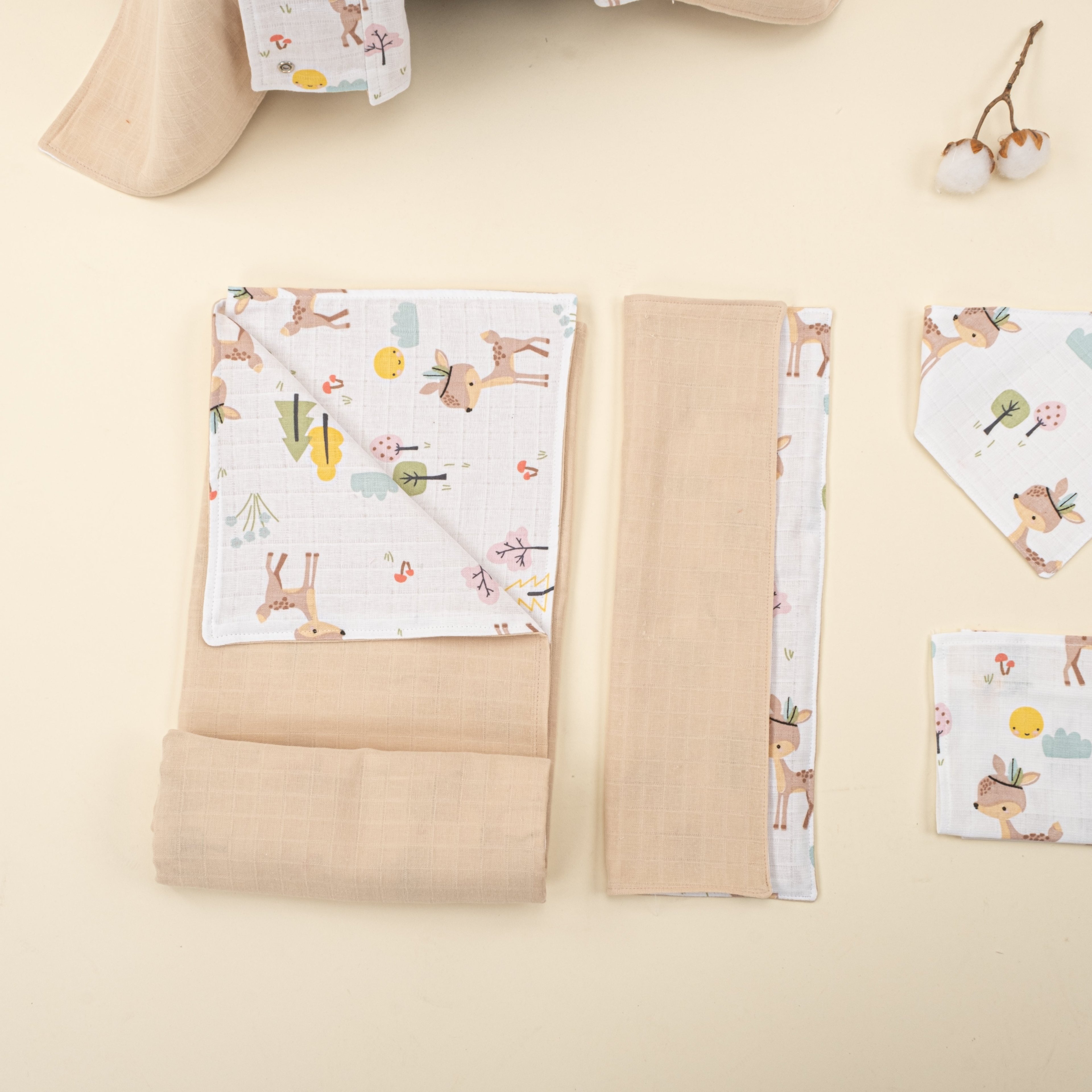 9 Parça Avantajlı Set - Çift Taraflı - Kumsal Beji Muslin - Ceylan
