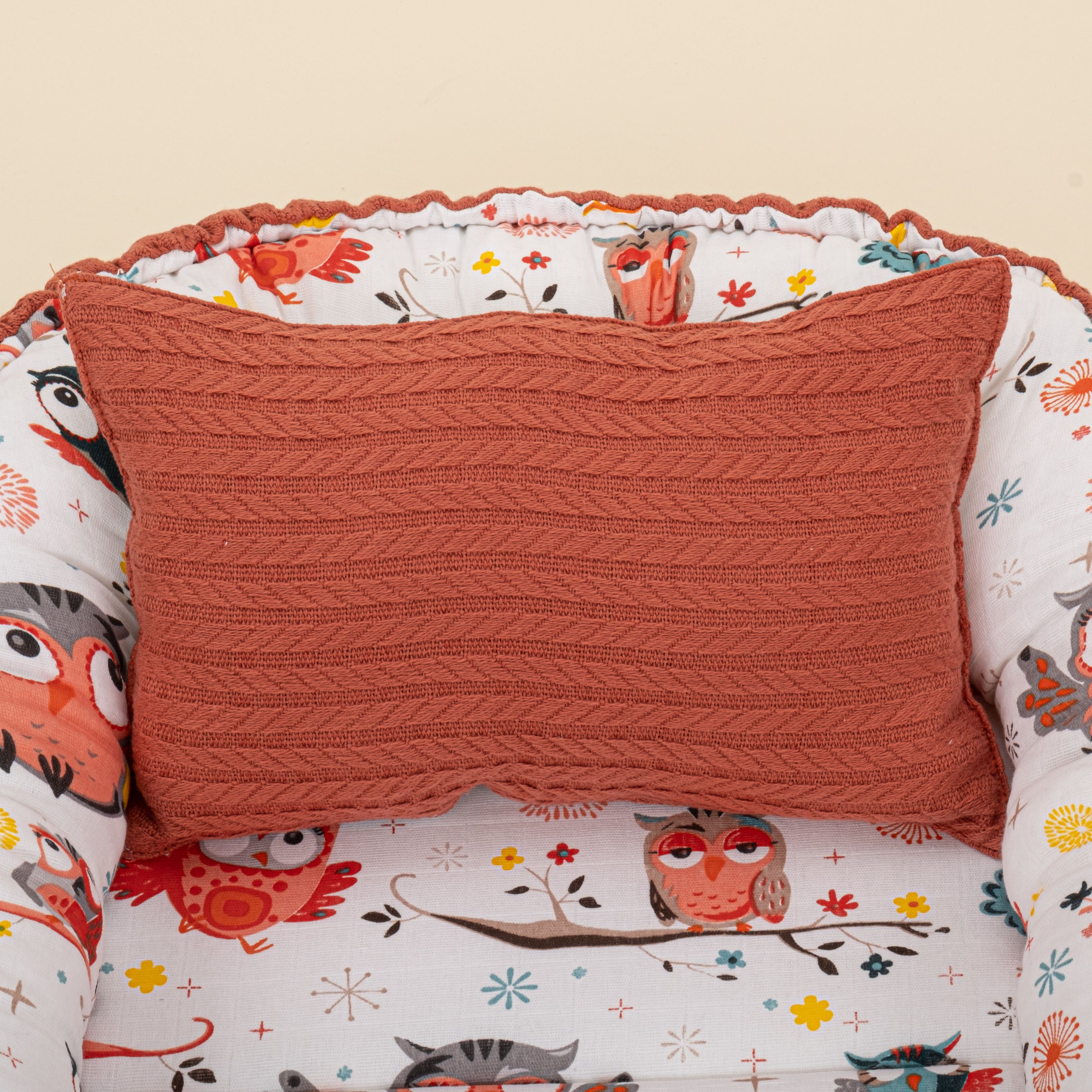 Babynest ve Yastık- Çift Taraflı - Kiremit Örgü - Renkli Baykuşlar