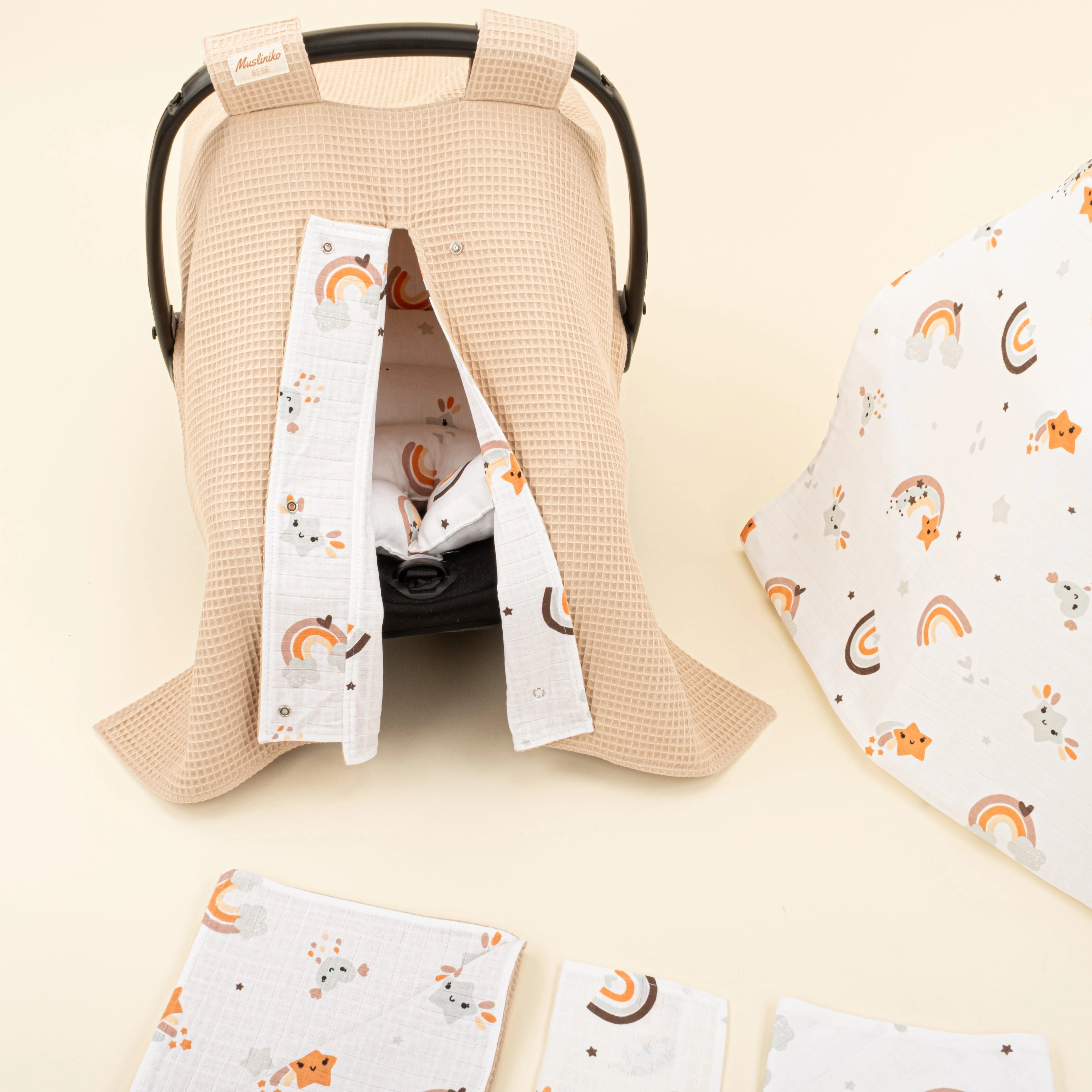 9 Parça Avantajlı Set - Çift Taraflı - Bej Petek - Turuncu Gökkuşağı