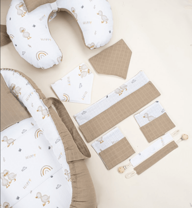 18 Parça Full Set - Çift Taraflı - Toprak Muslin - Kahverengi Ördek