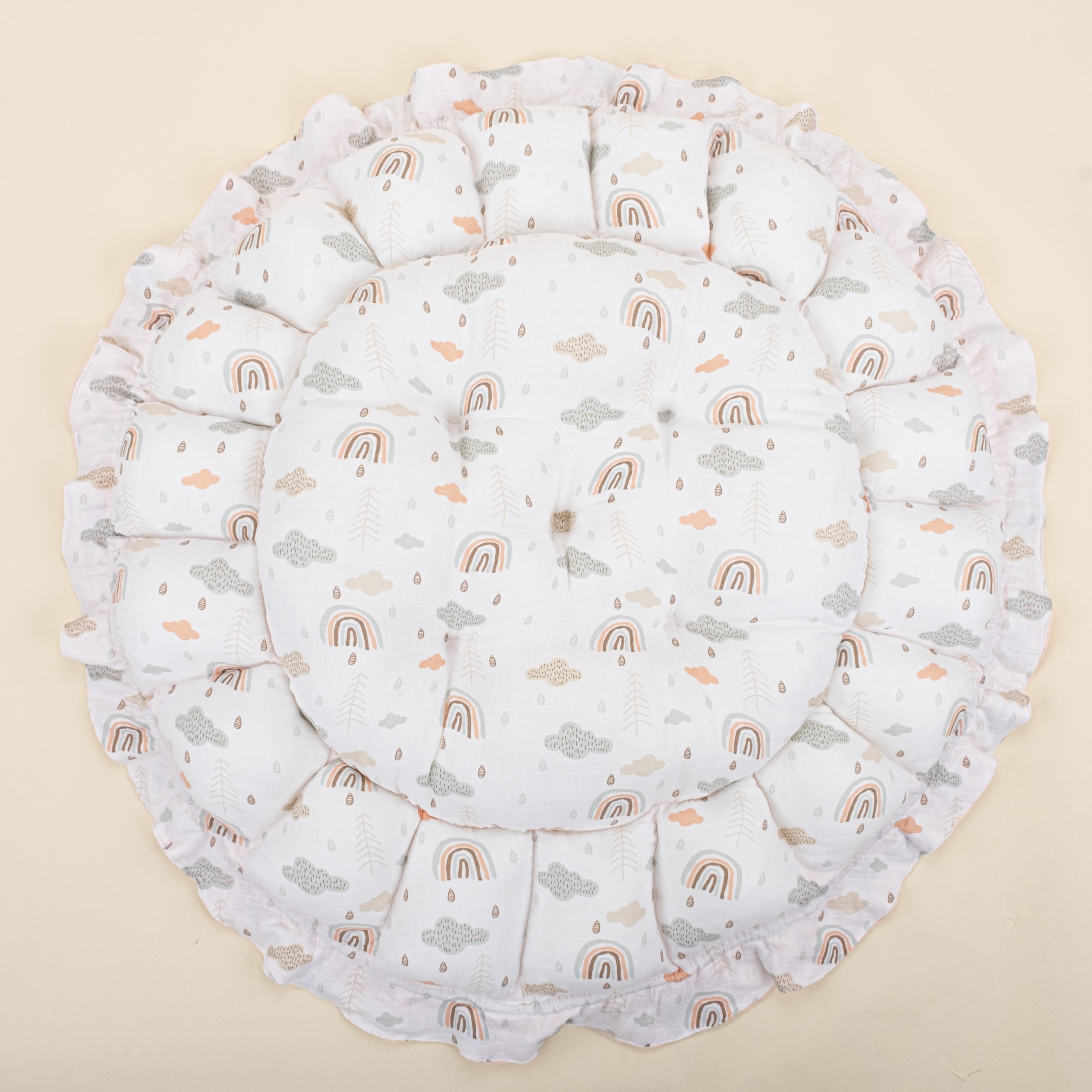 Yuvarlak Babynest - Çift Taraflı - Somon Örgü - Yeşil Gökkuşağı
