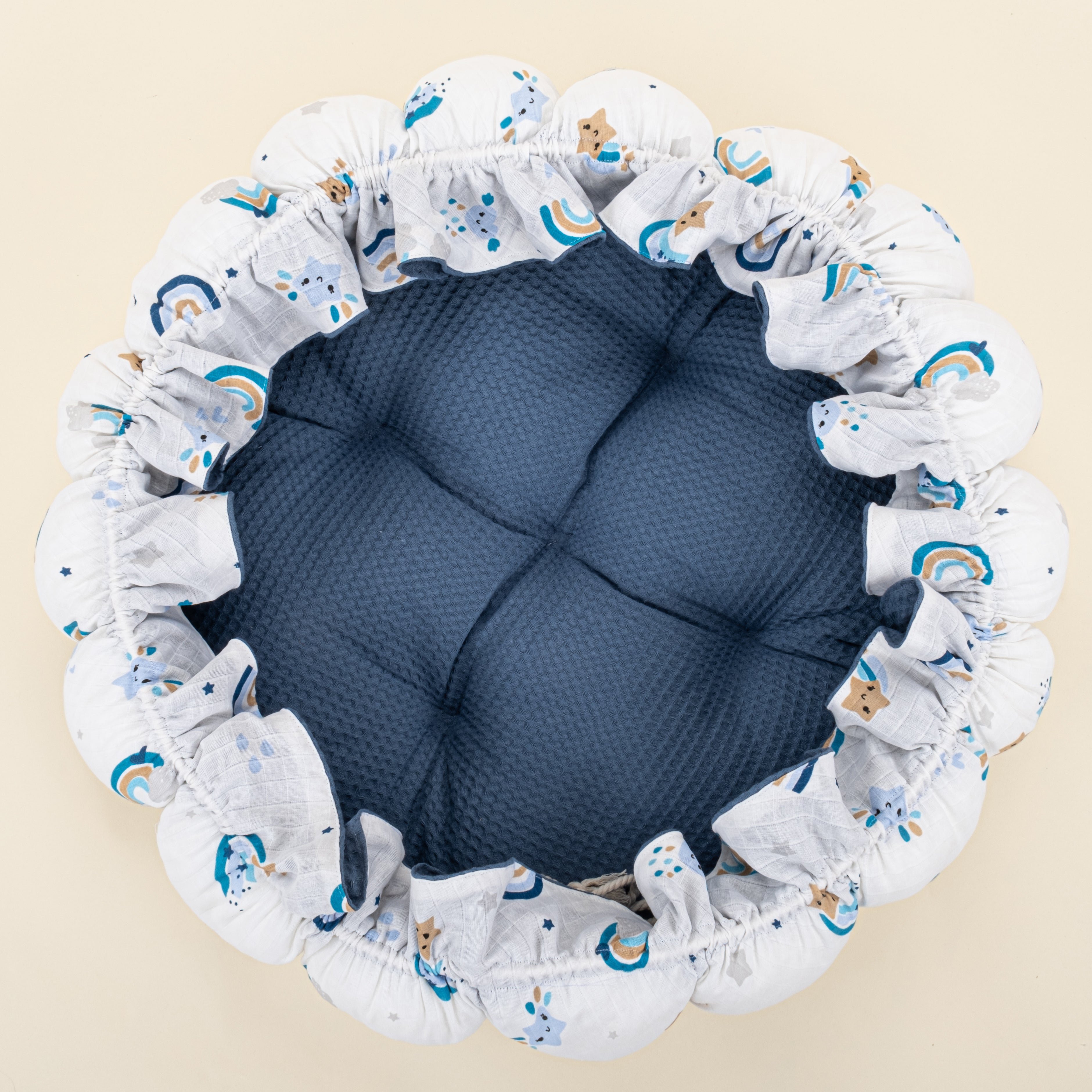 Yuvarlak Babynest - Çift Taraflı - İndigo Petek - Mavi Gökkuşağı