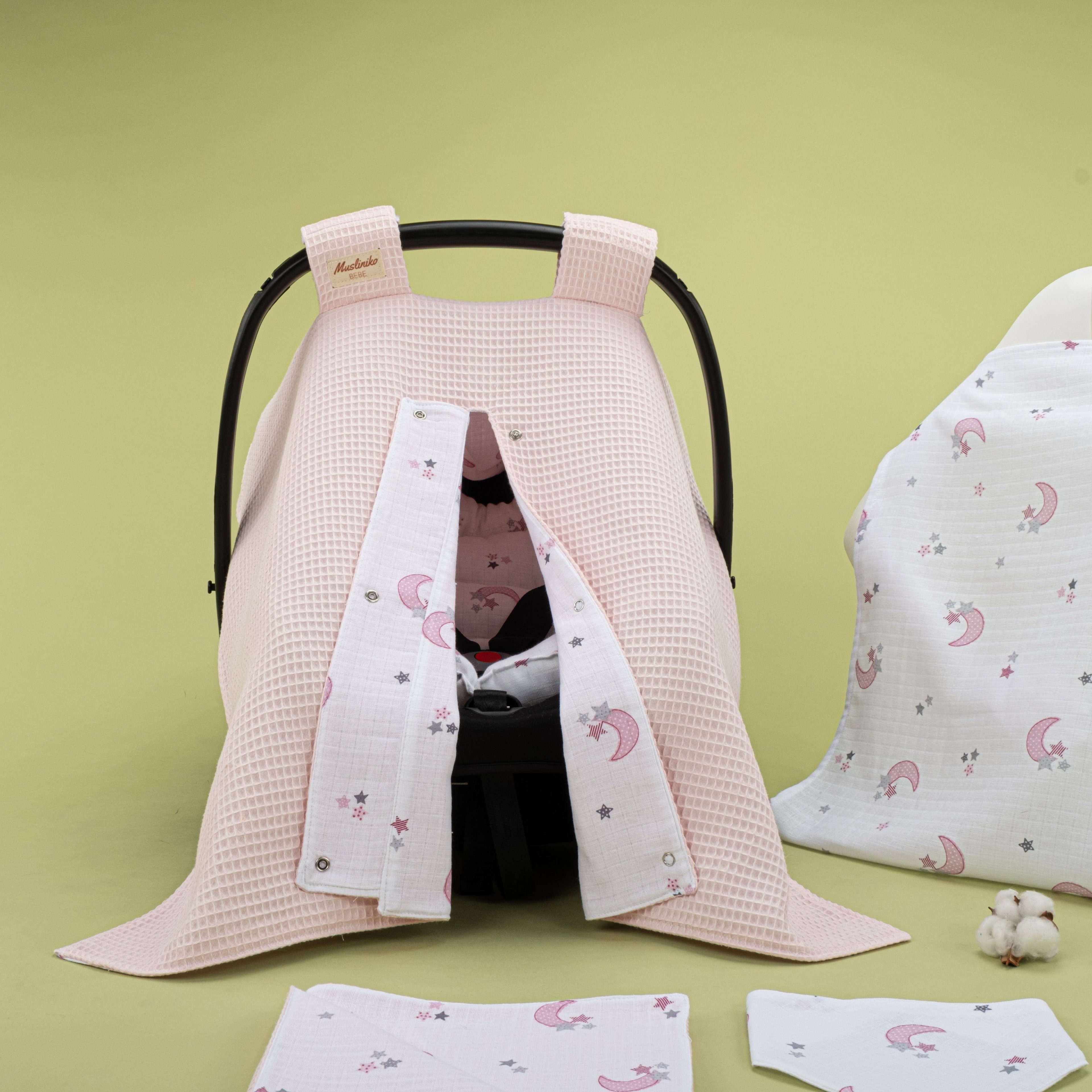 9 Parça Avantajlı Set - Çift Taraflı - Bebe Pembe Petek - Pembe Ay