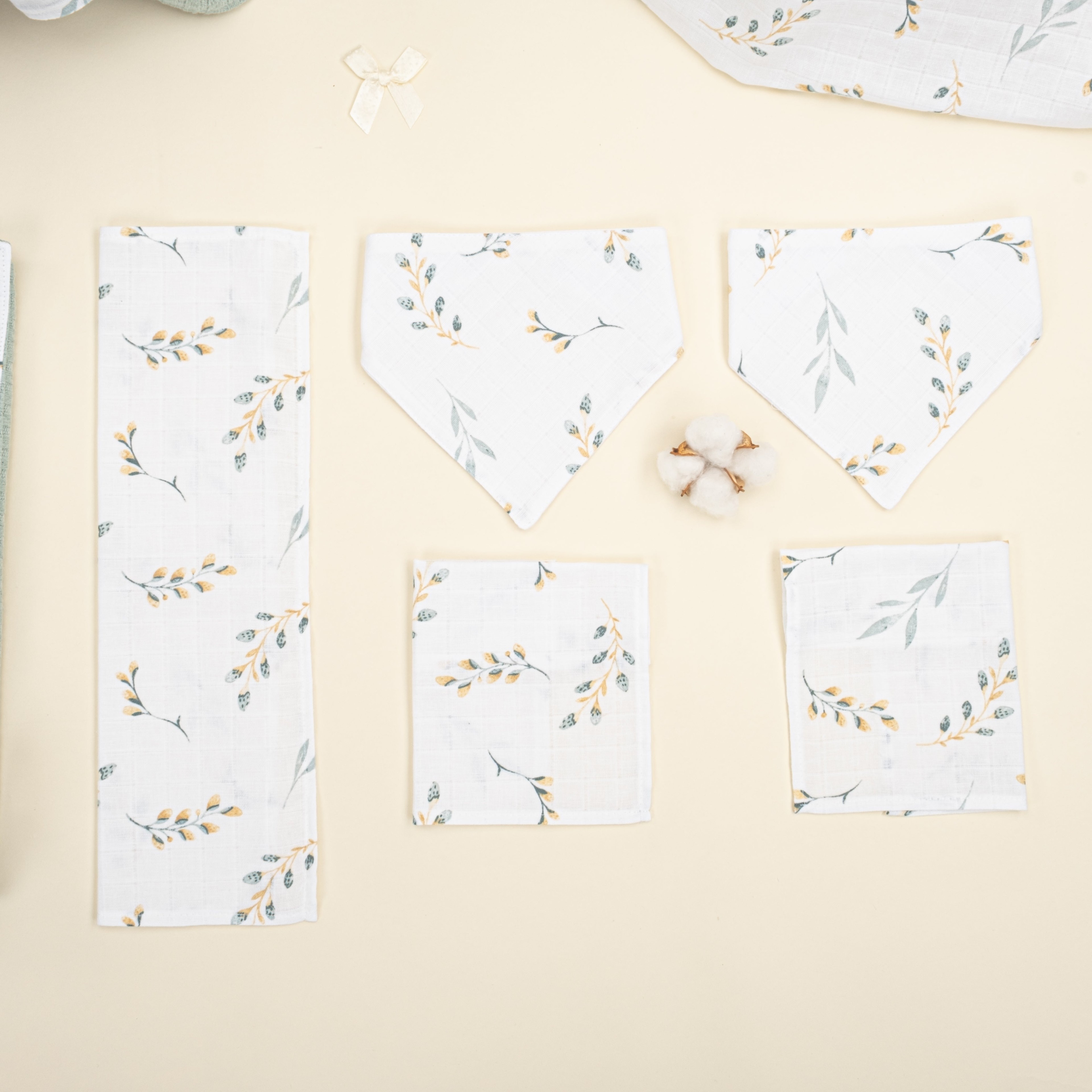 9 Parça Avantajlı Set - Çift Taraflı - Mint Örgü - Yapraklar