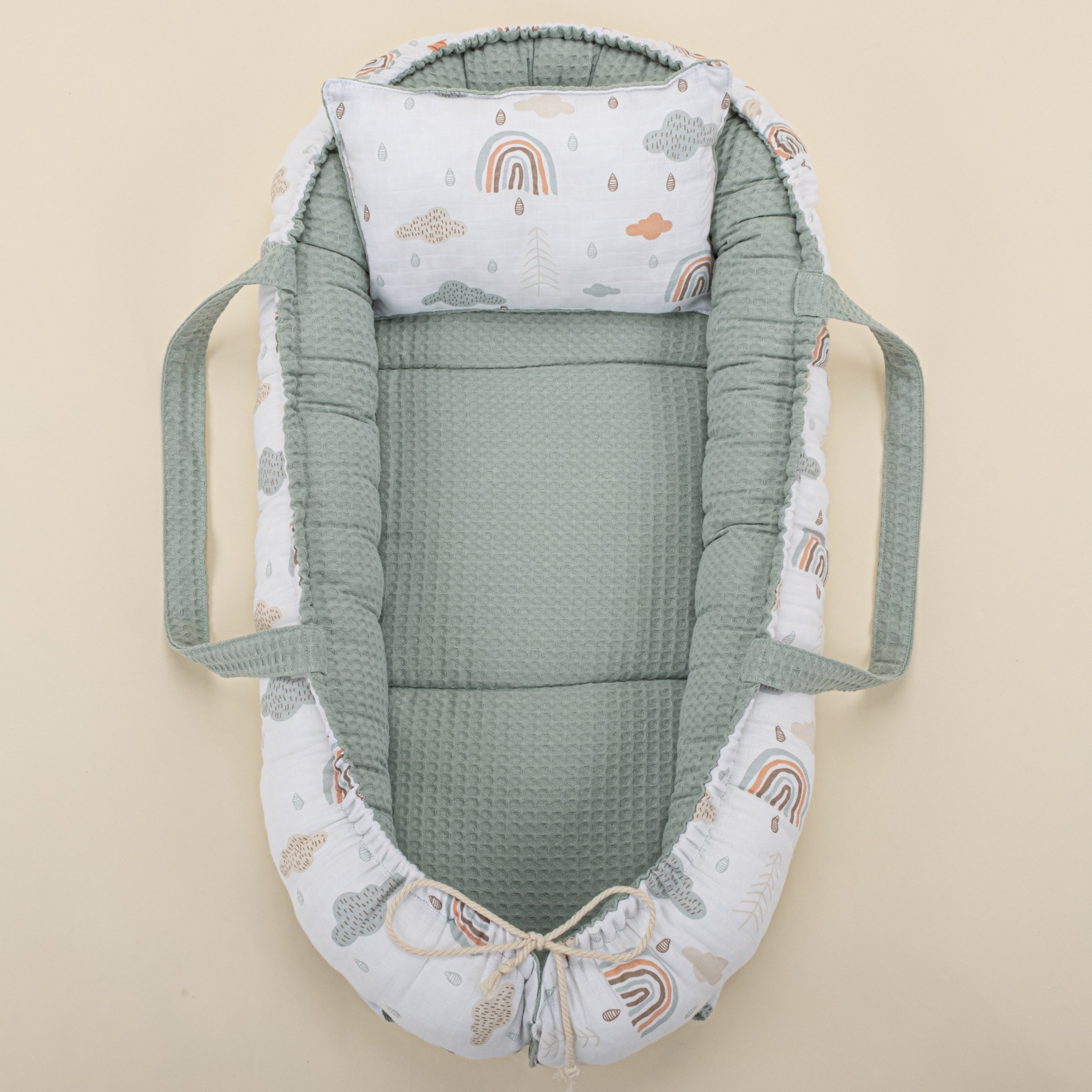 Babynest ve Yastık - Çift Taraflı - Yeşil  Petek - Yeşil Gökkuşağı