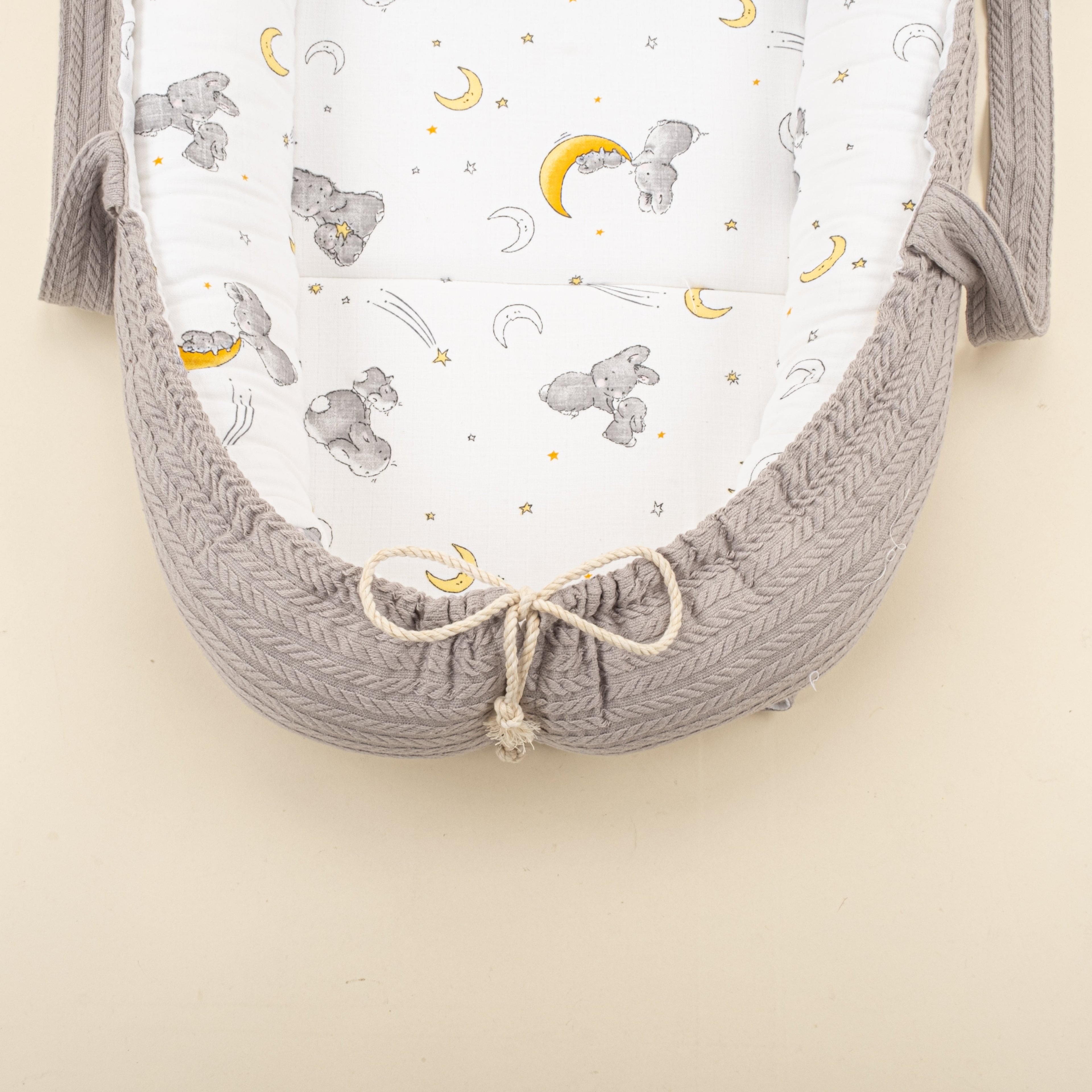 Babynest ve Yastık - Çift Taraflı - Gri Örgü - Gri Tavşan