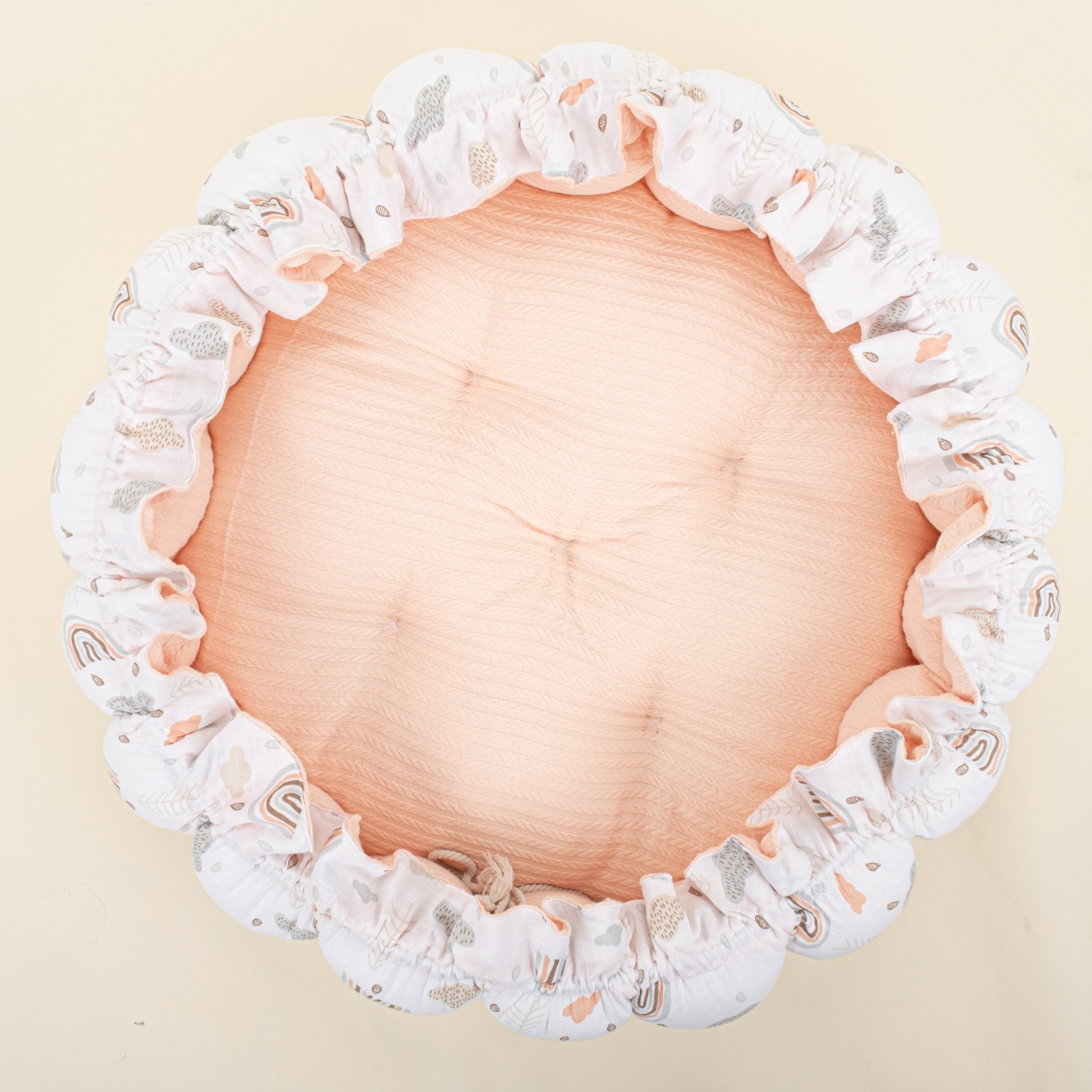 Yuvarlak Babynest - Çift Taraflı - Somon Örgü - Yeşil Gökkuşağı