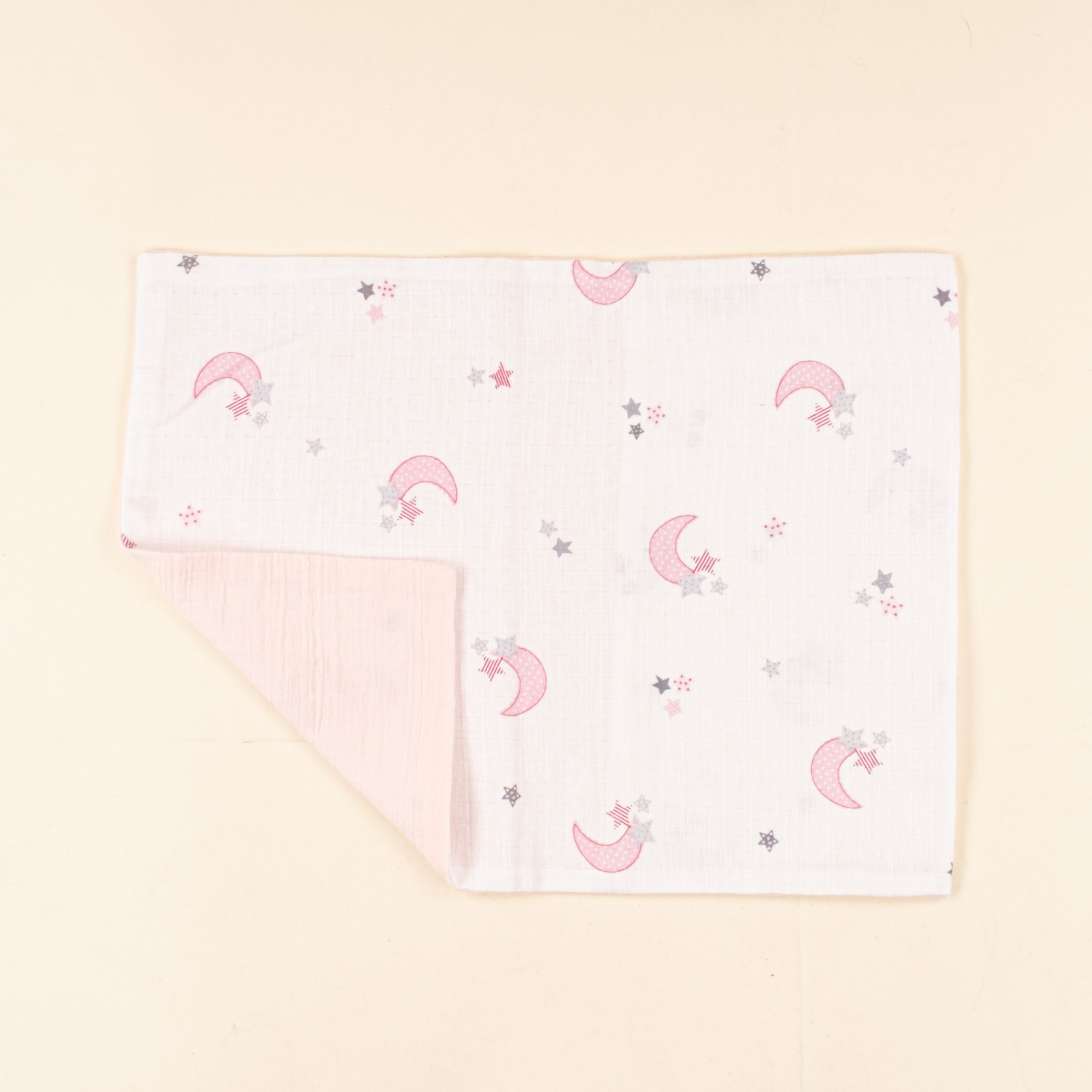 Bebek Yorgan Nevresim Seti - İki Katlı Organik Muslin - Bebe Pembe - Pembe Ay