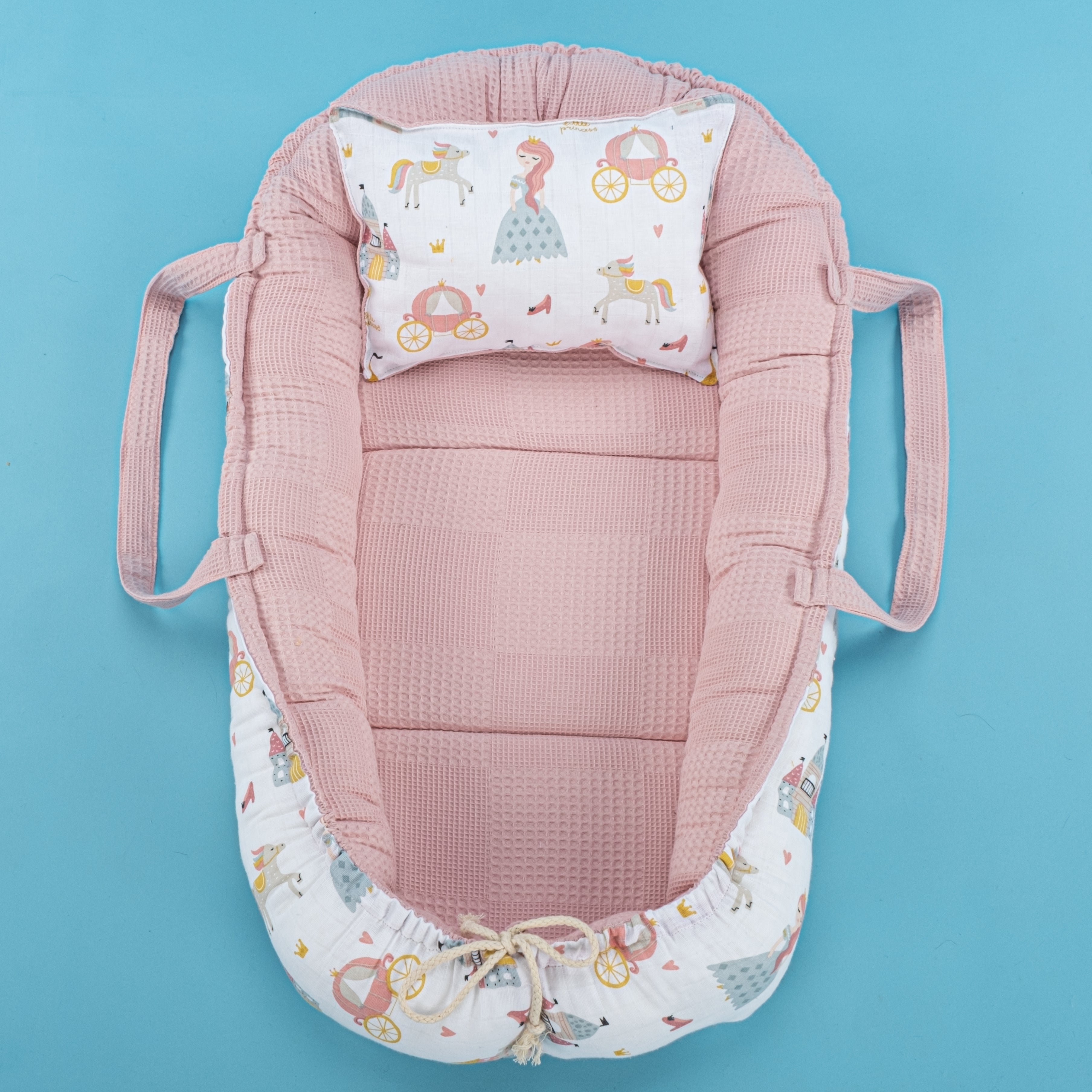 Babynest  ve Yastık- Çift Taraflı - Gül Kurusu Waffle - Sindirella