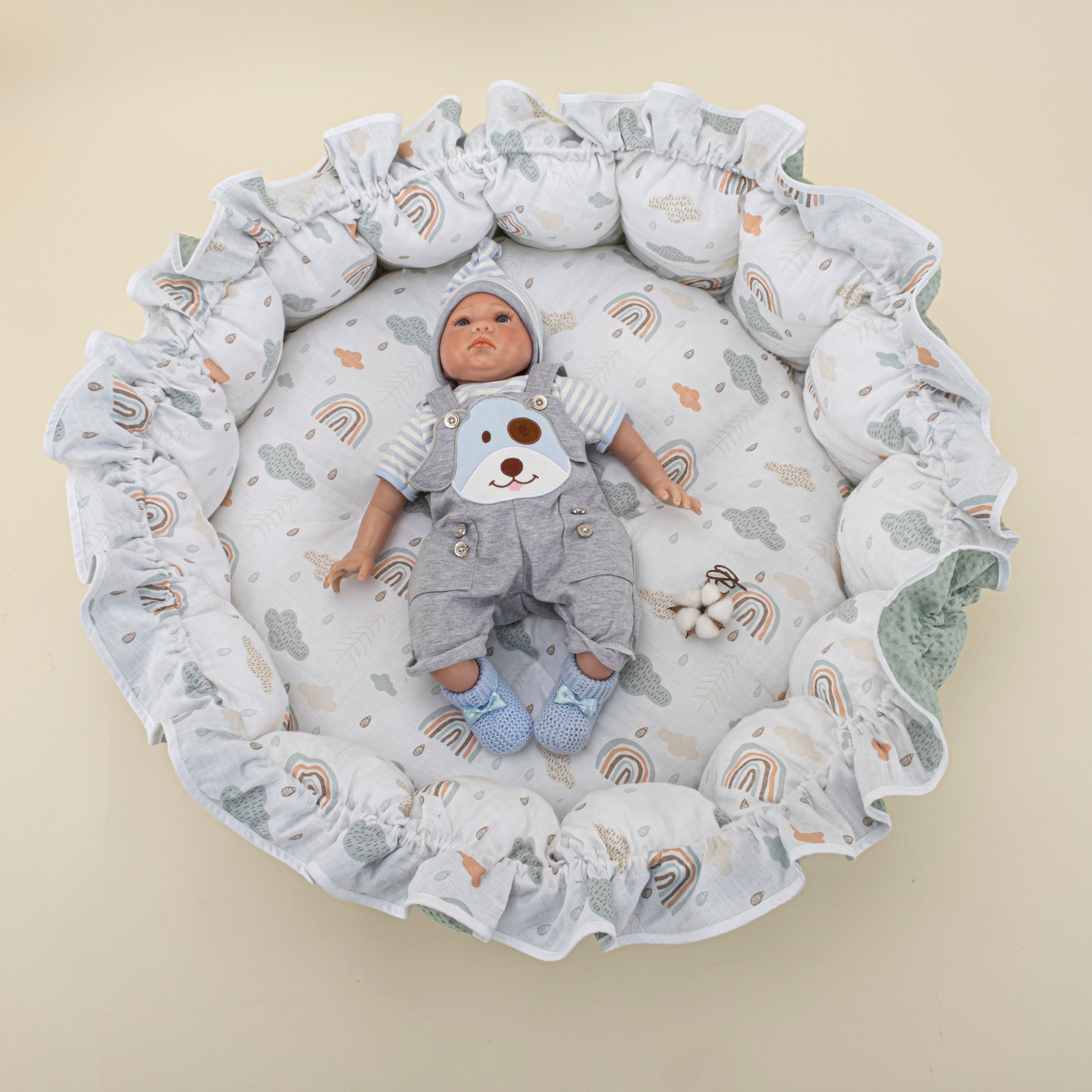 Yuvarlak Babynest - Çift Taraflı - Yeşil Petek - Gökkuşağı