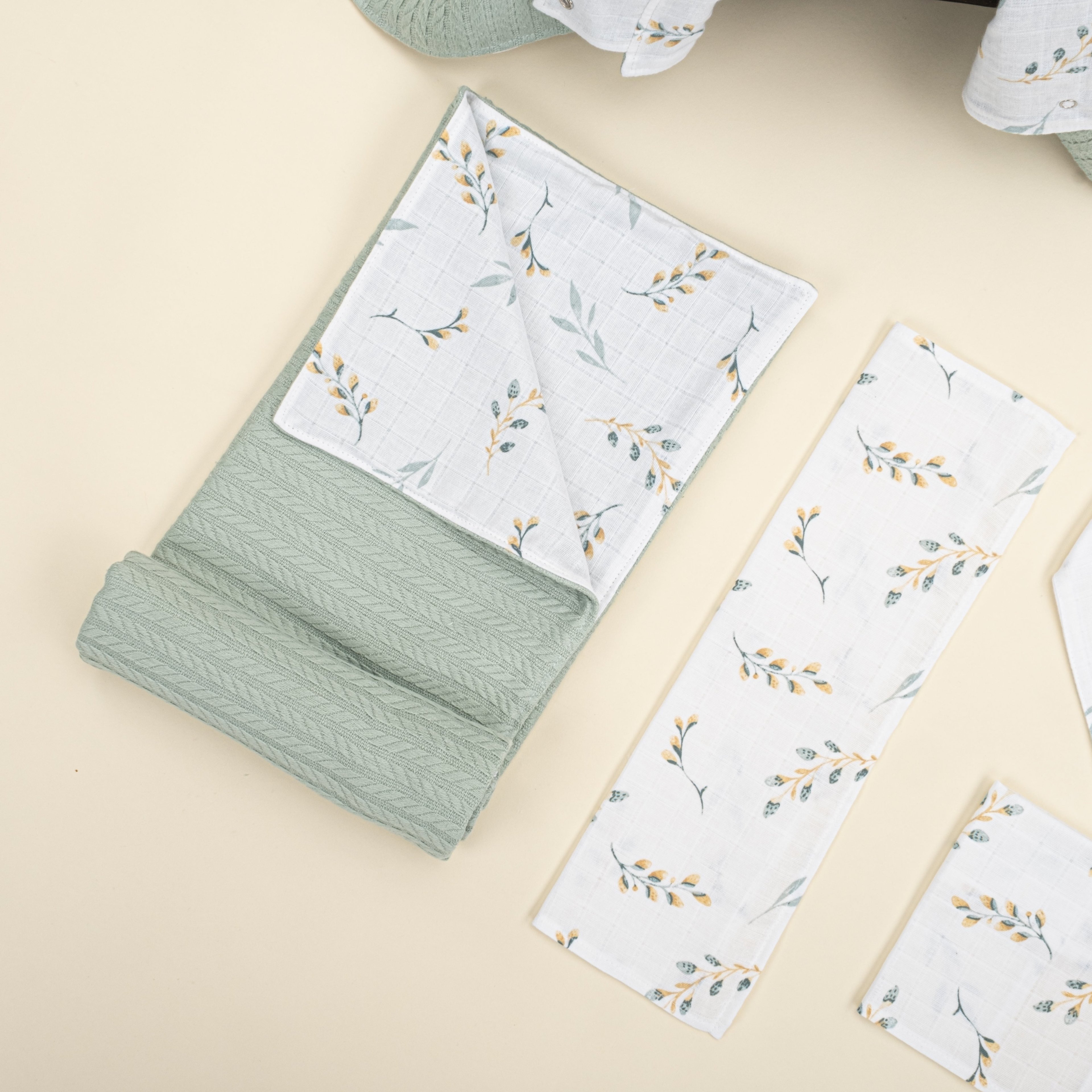 9 Parça Avantajlı Set - Çift Taraflı - Mint Örgü - Yapraklar