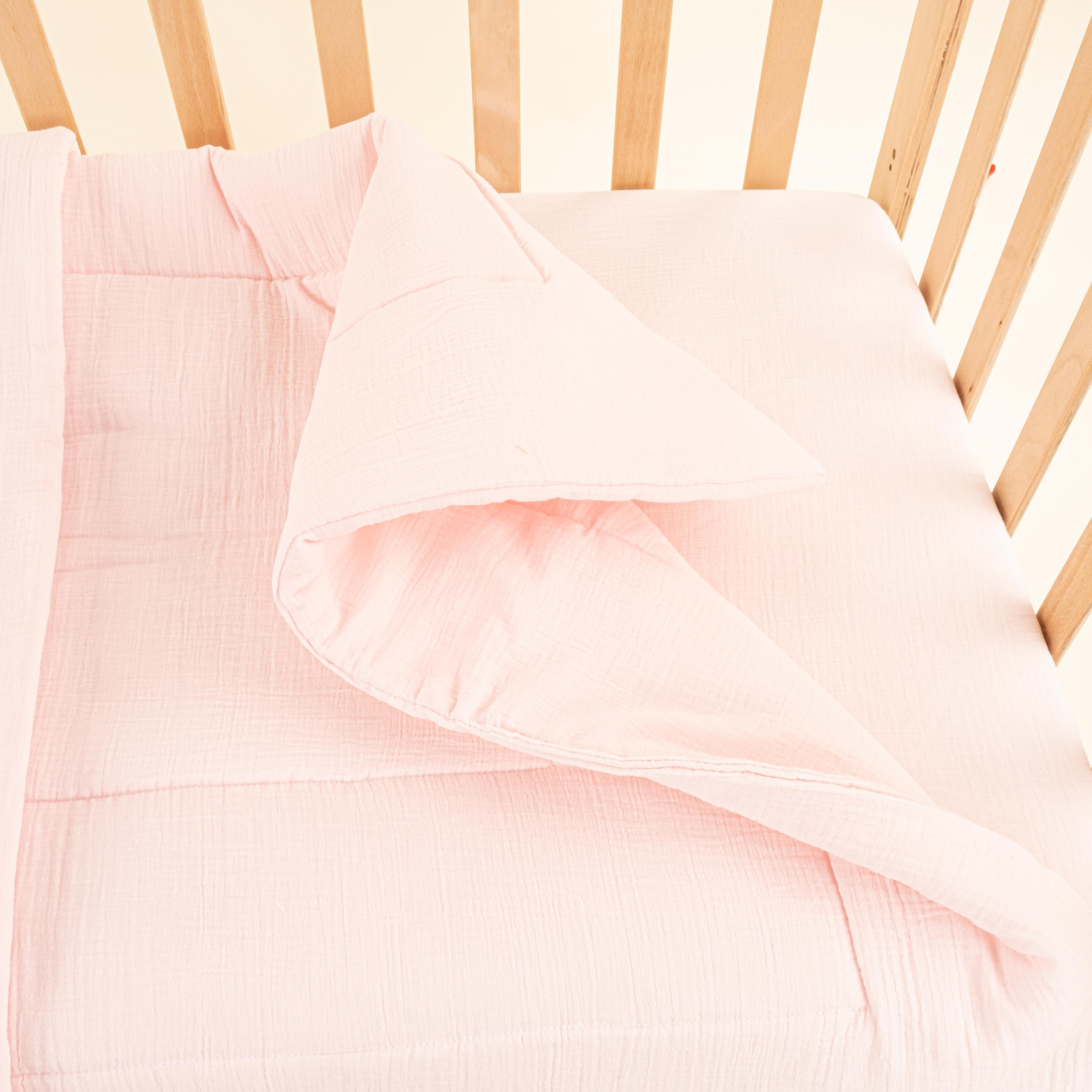 Bebek Yorgan Nevresim Seti - İki Katlı Organik Muslin - Bebe Pembe