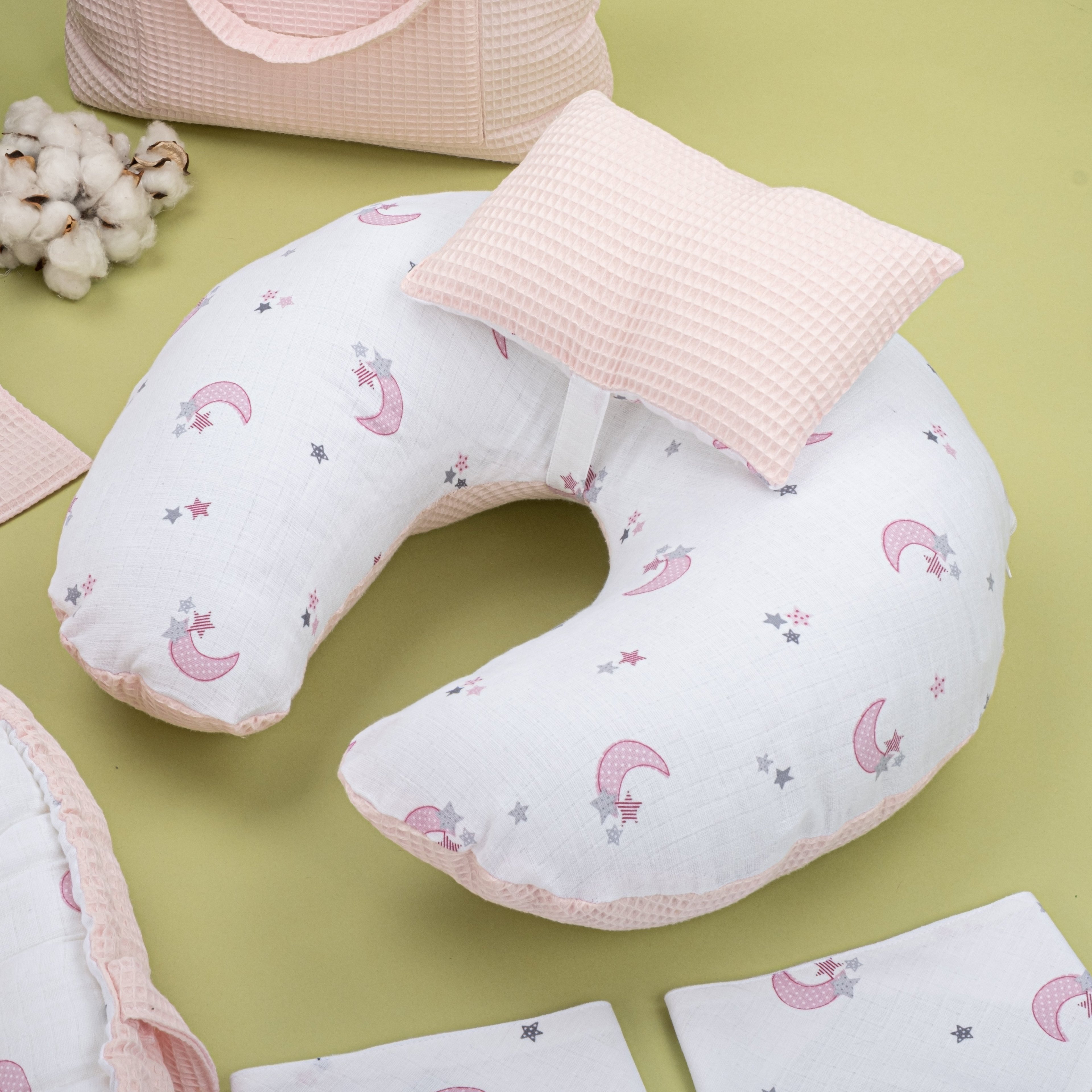 18 Parça Full Set - Çift Taraflı - Bebe Pembe Petek - Pembe Ay