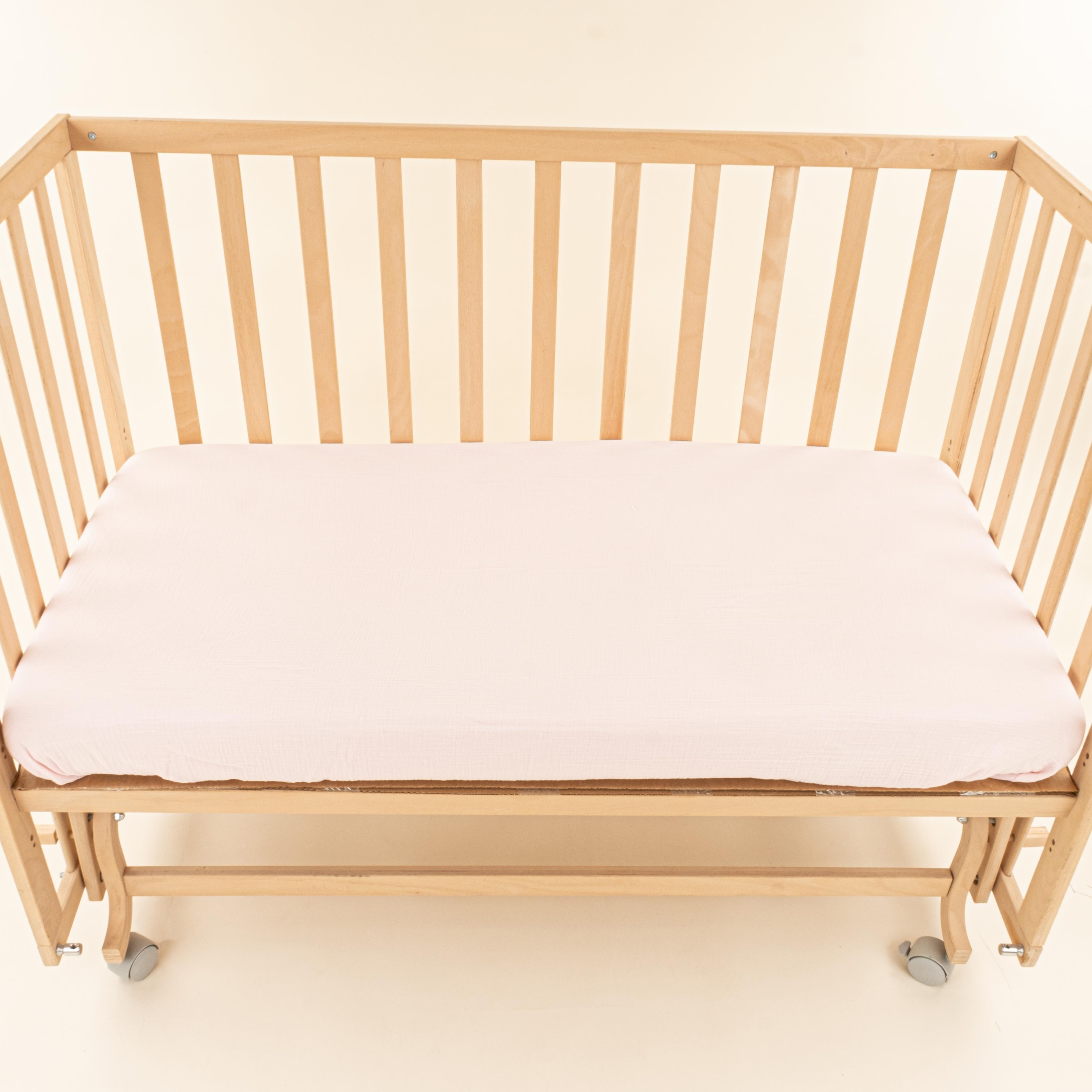 Bebek Lastikli Çarşaf ve Yastık Kılıfı - İki Katlı Organik Muslin - Bebe Pembe - Pembe Ay