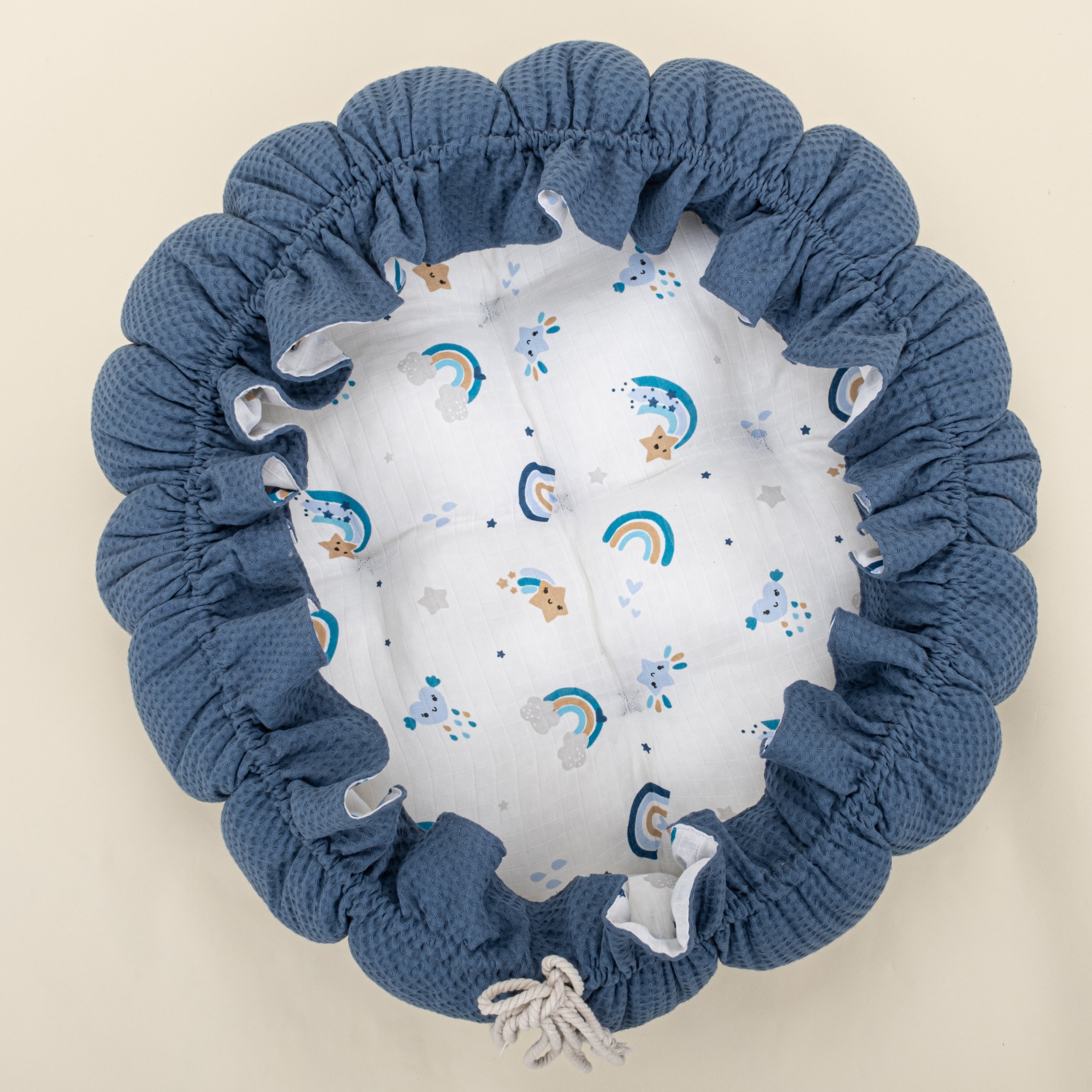 Yuvarlak Babynest - Çift Taraflı - İndigo Petek - Mavi Gökkuşağı