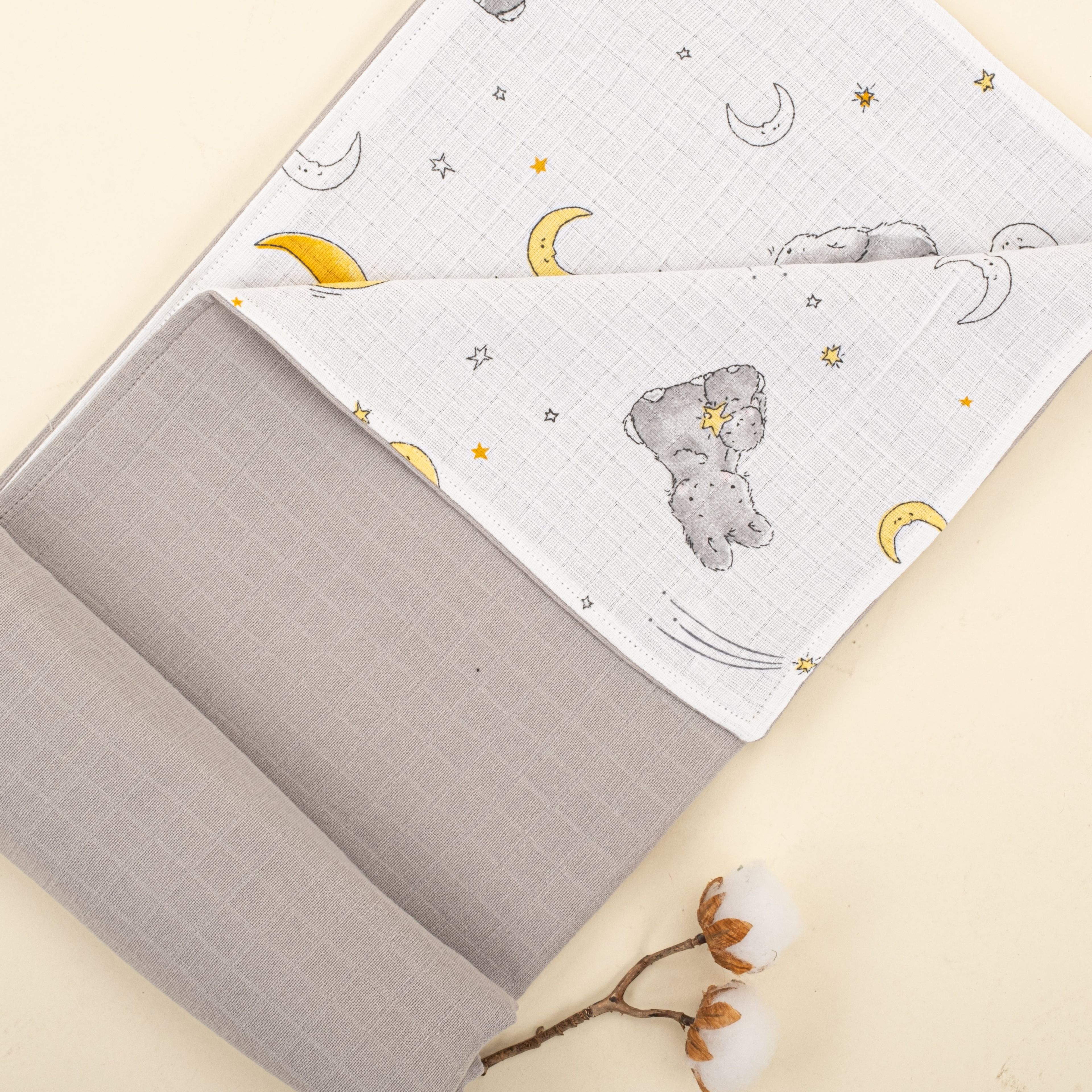 Çift Taraflı Muslin Örtü - Açık Gri Muslin - Gri Tavşan