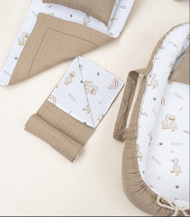 18 Parça Full Set - Çift Taraflı - Toprak Muslin - Kahverengi Ördek