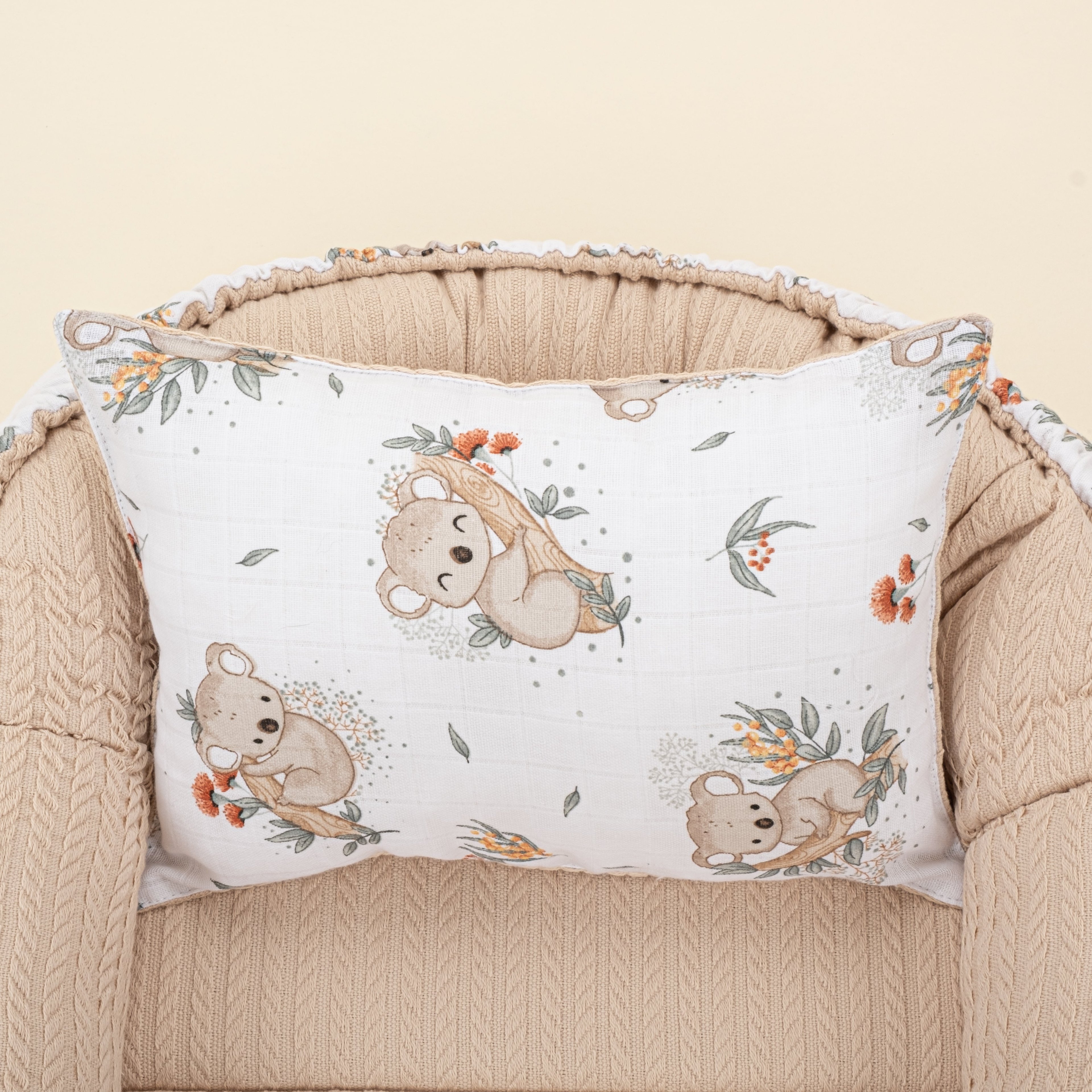 Babynest ve Yastık - Çift Taraflı - Sütlü Kahve Örgü - Koala