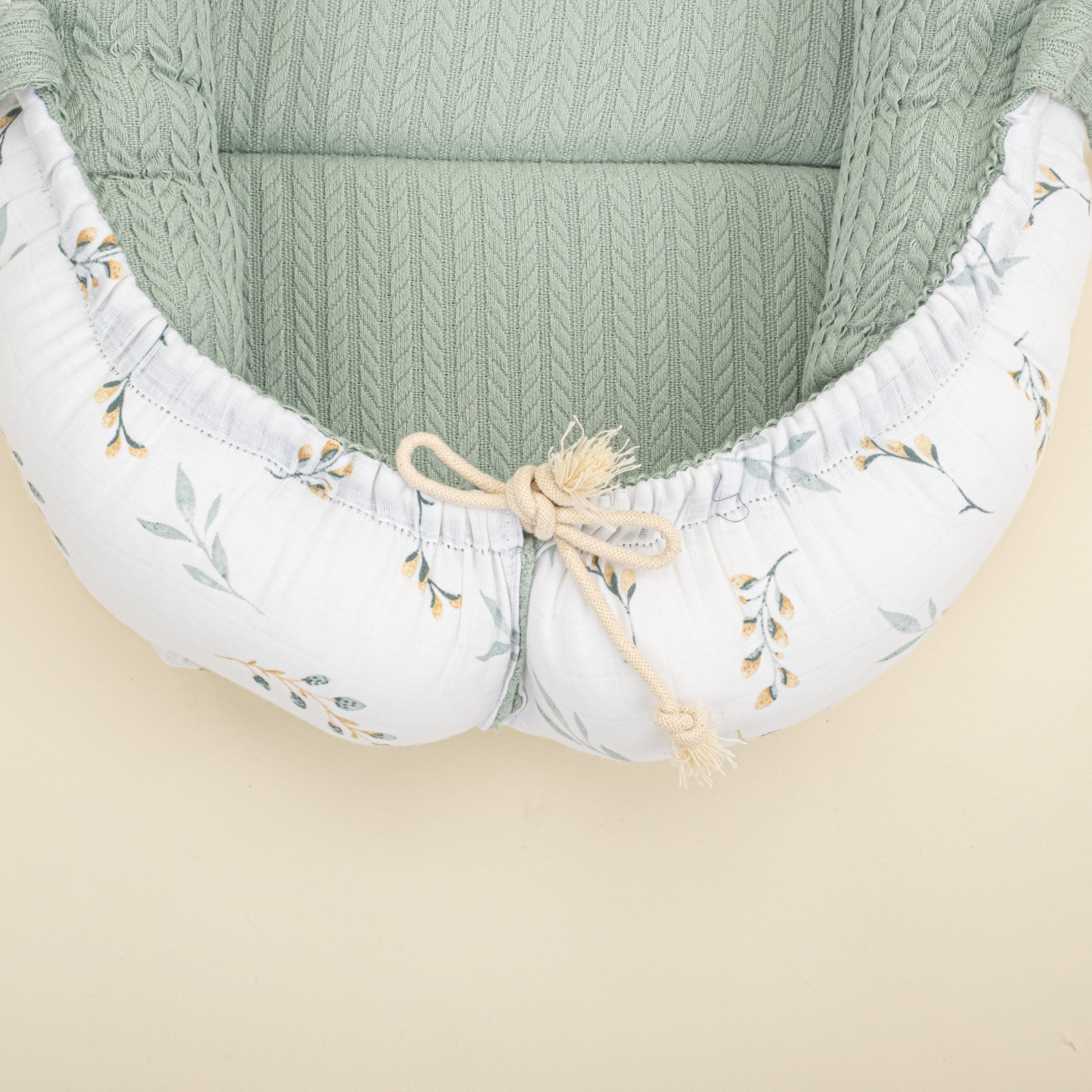 Babynest ve Yastık - Çift Taraflı - Mint Örgü - Yapraklar