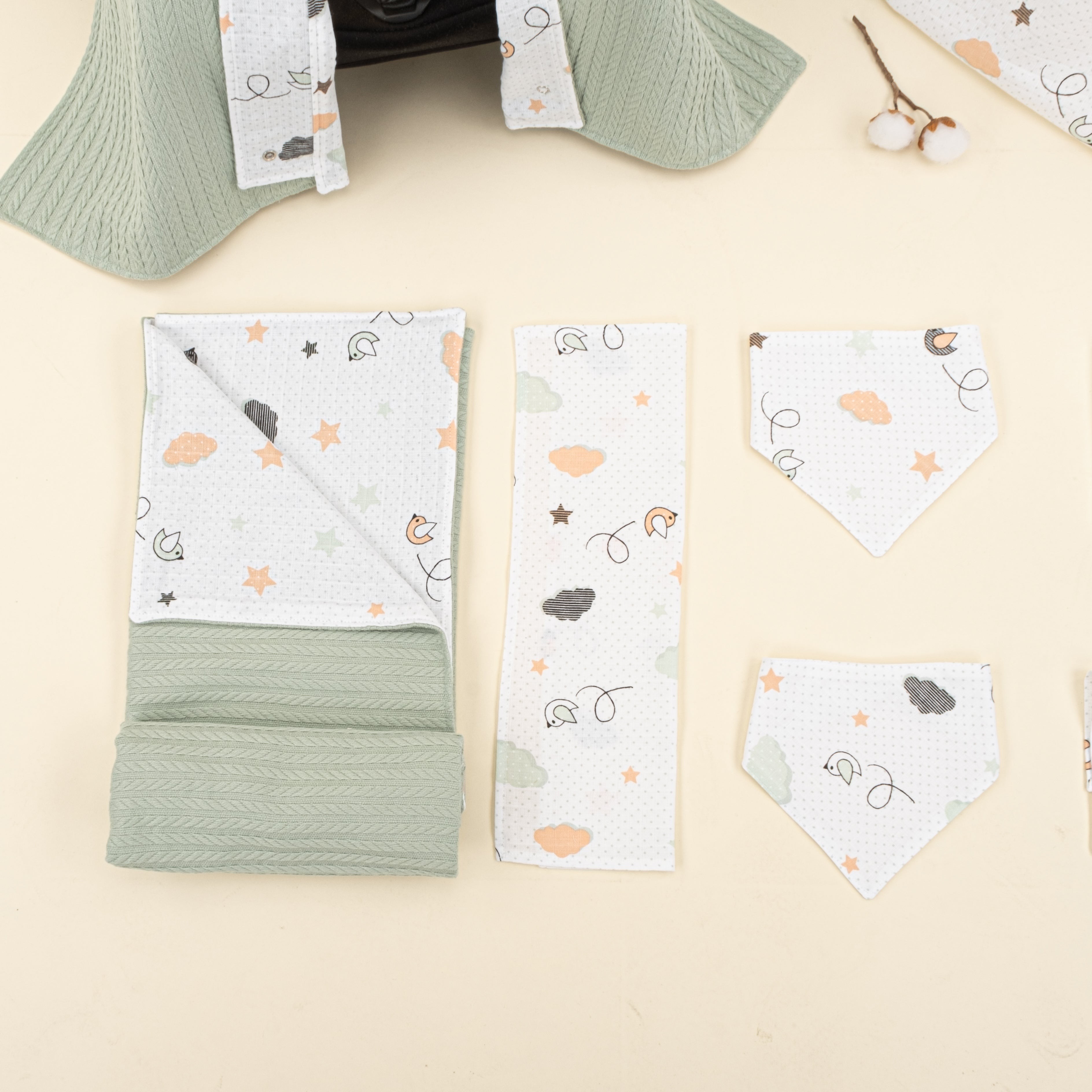 9 Parça Avantajlı Set - Çift Taraflı - Mint Örgü - Kuş