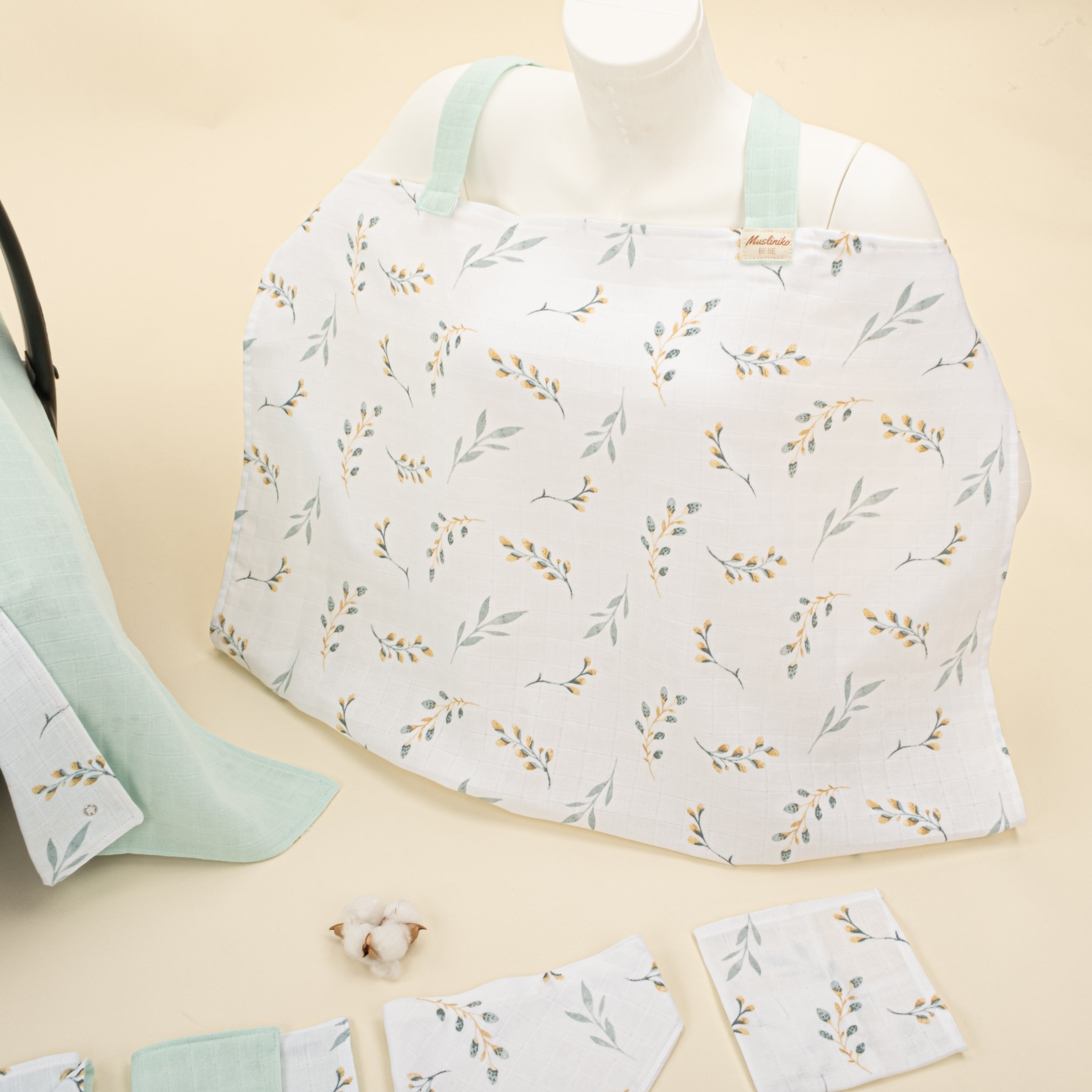 9 Parça Avantajlı Set - Çift Taraflı - Mint Muslin - Yapraklar