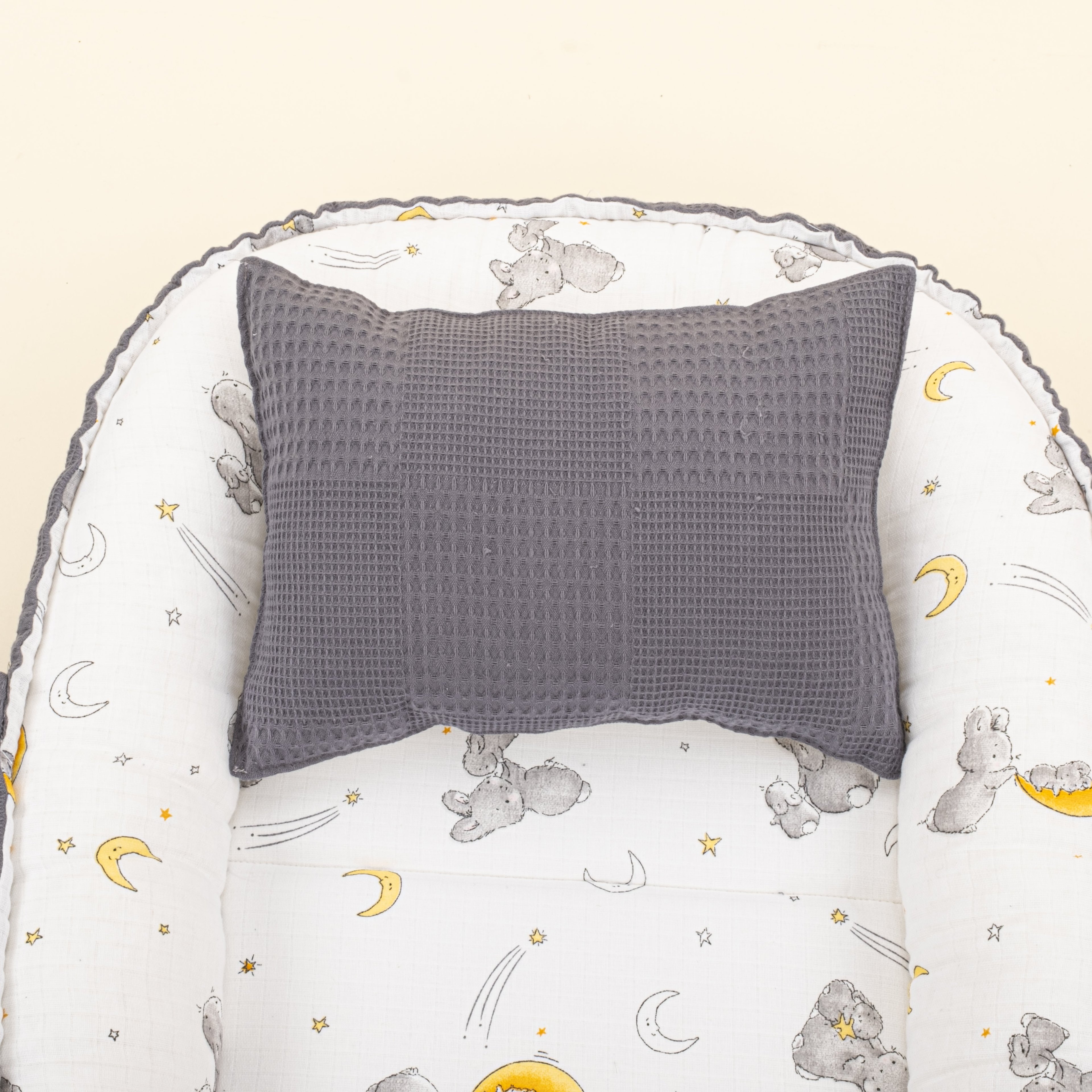 Babynest ve Yastık - Çift Taraflı - Antrasit Waffle - Gri Tavşan