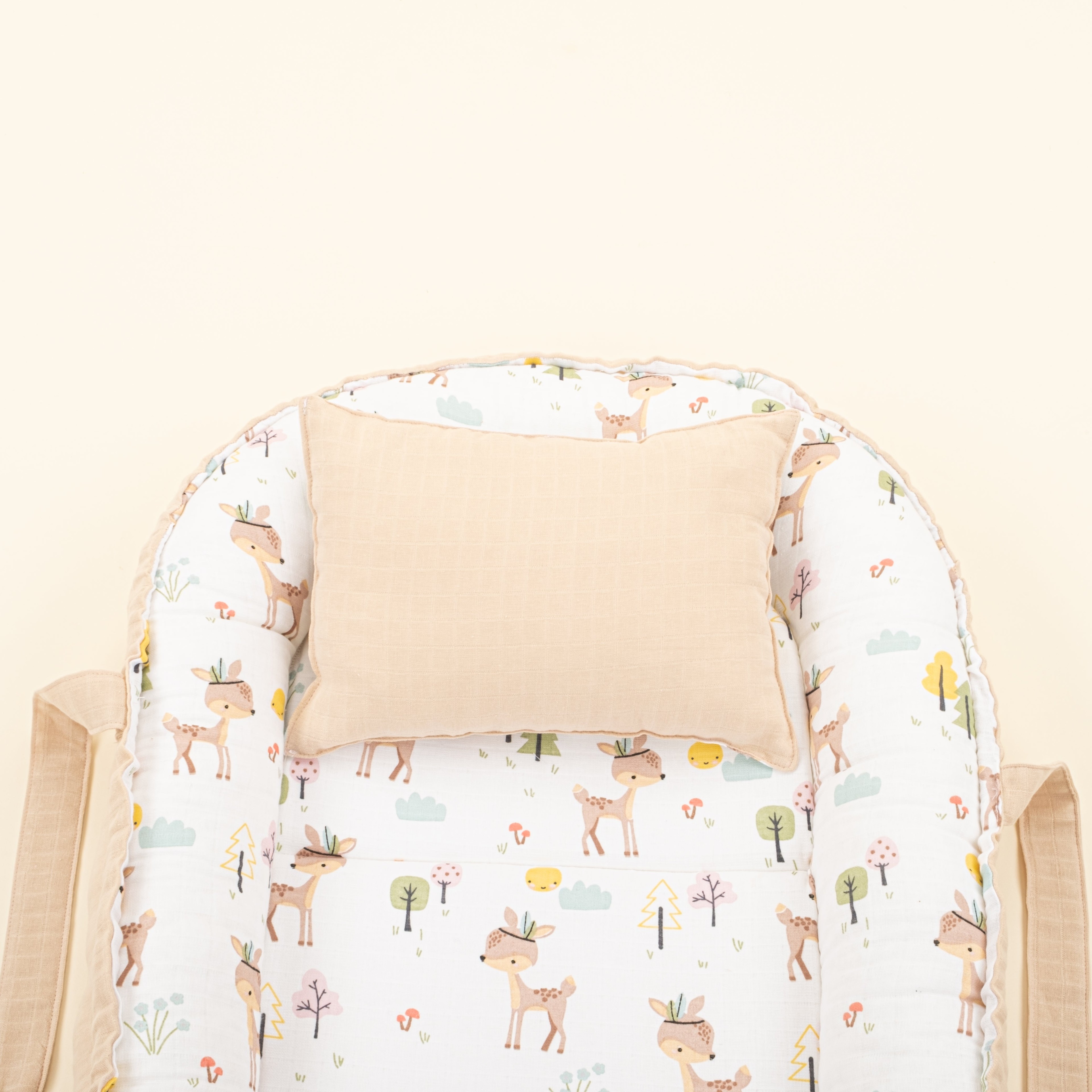 Babynest ve Yastık- Çift Taraflı - Kumsal Beji Muslin - Ceylan