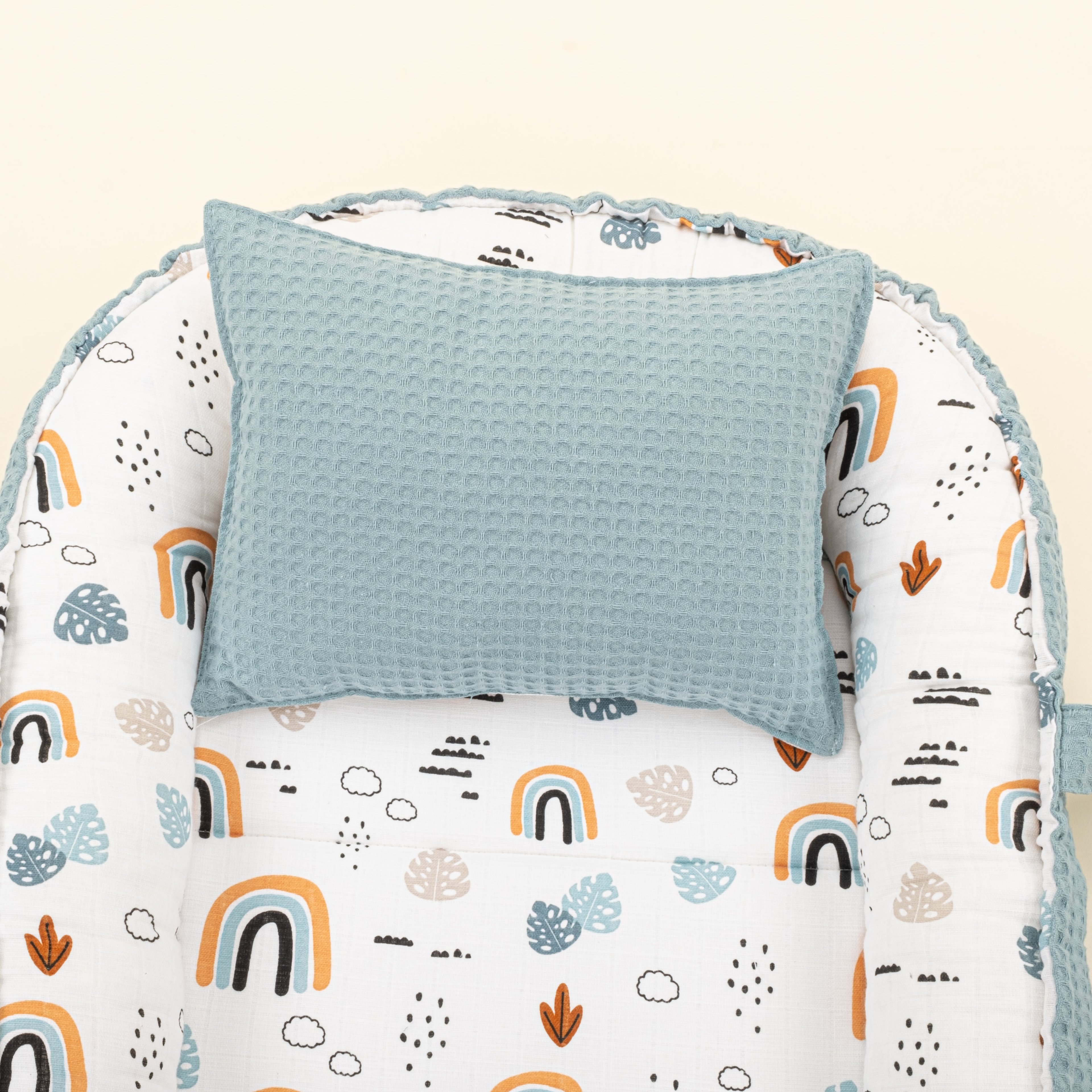 Babynest ve Yastık - Çift Taraflı - Petrol Mavisi Petek - Petrol Mavisi Gökkuşağı