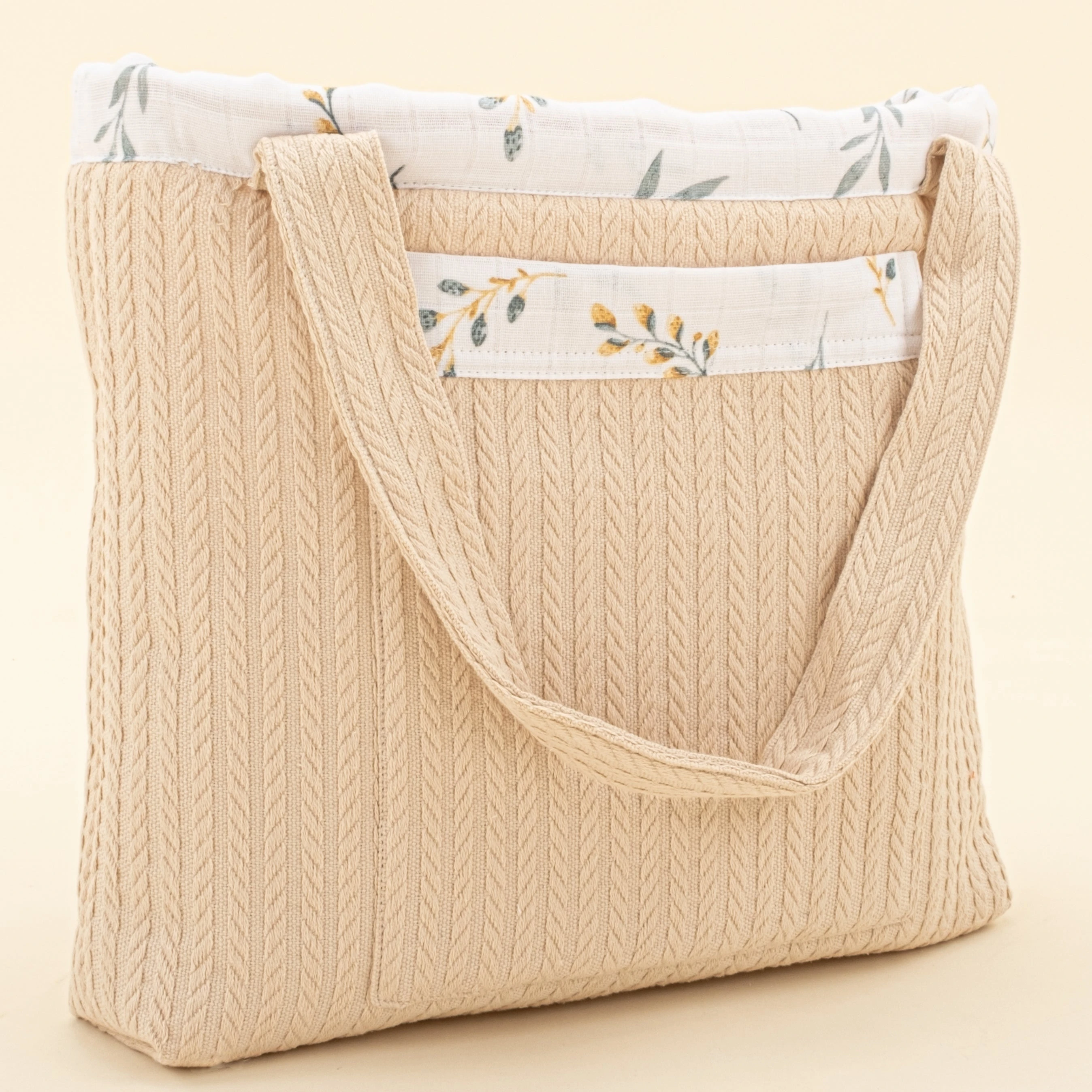 Bebek Bakım Çantası - Sütlü Kahve Örgü - Yapraklar