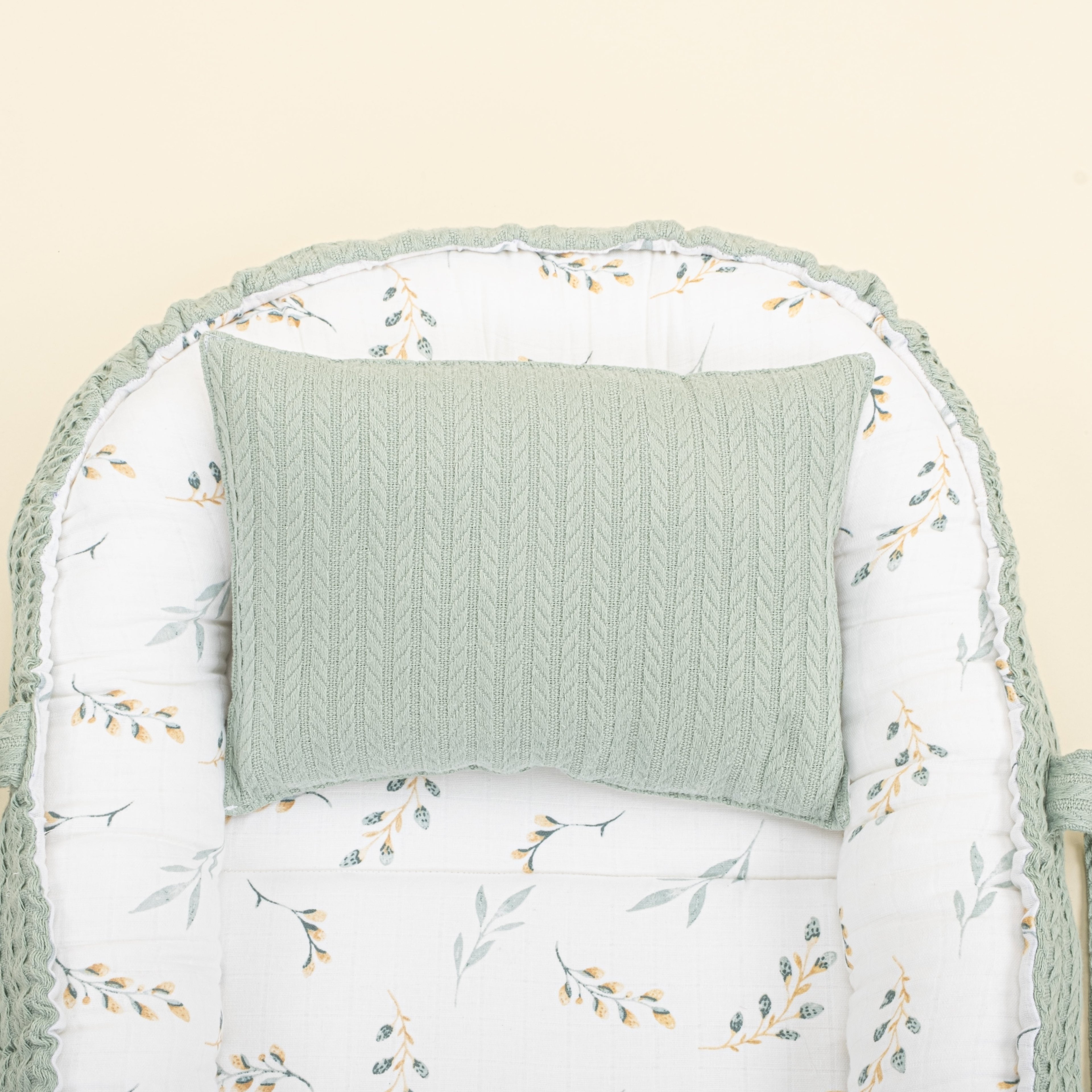 Babynest ve Yastık - Çift Taraflı - Mint Örgü - Yapraklar