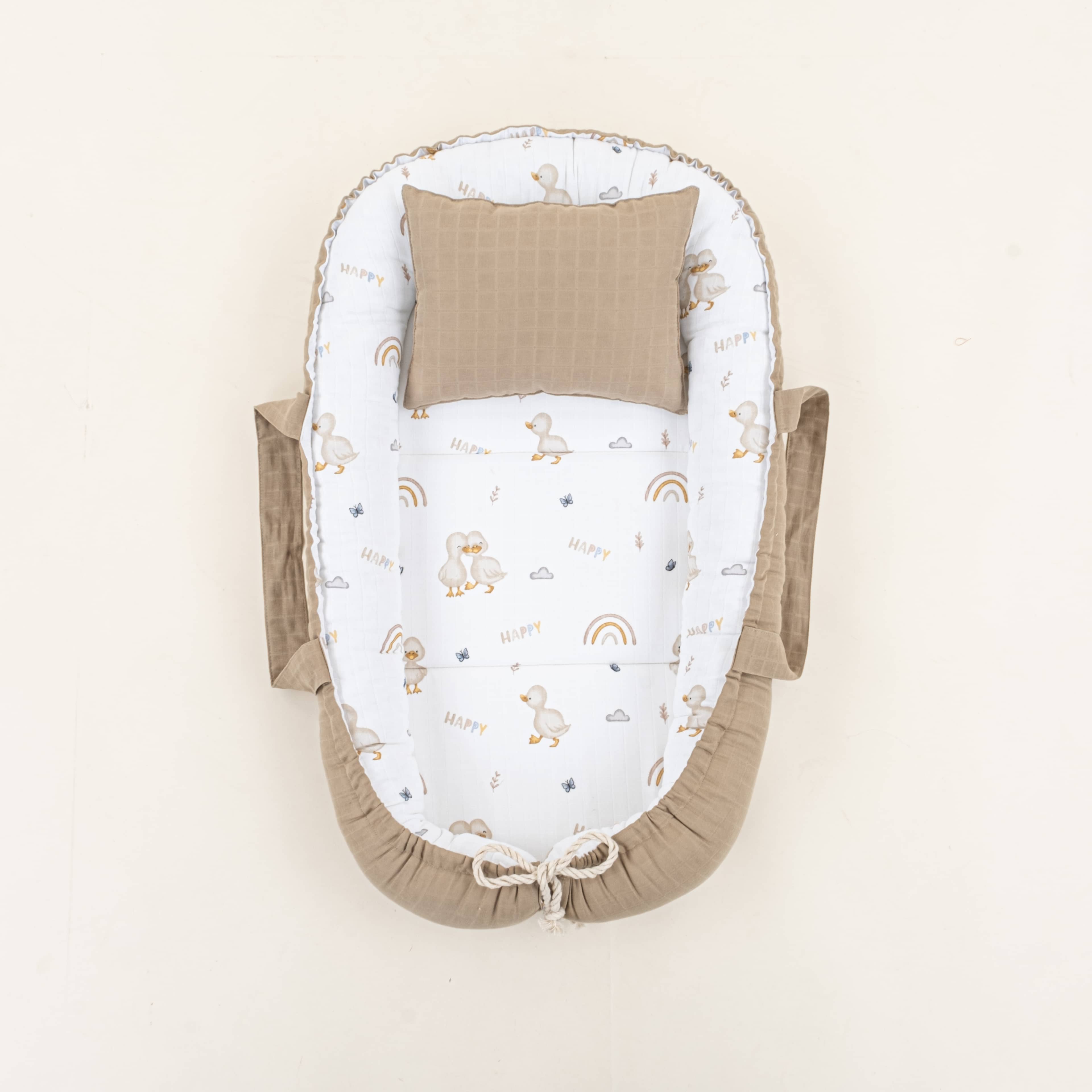 Babynest ve Yastık - Çift Taraflı - Toprak Muslin - Kahverengi Ördek