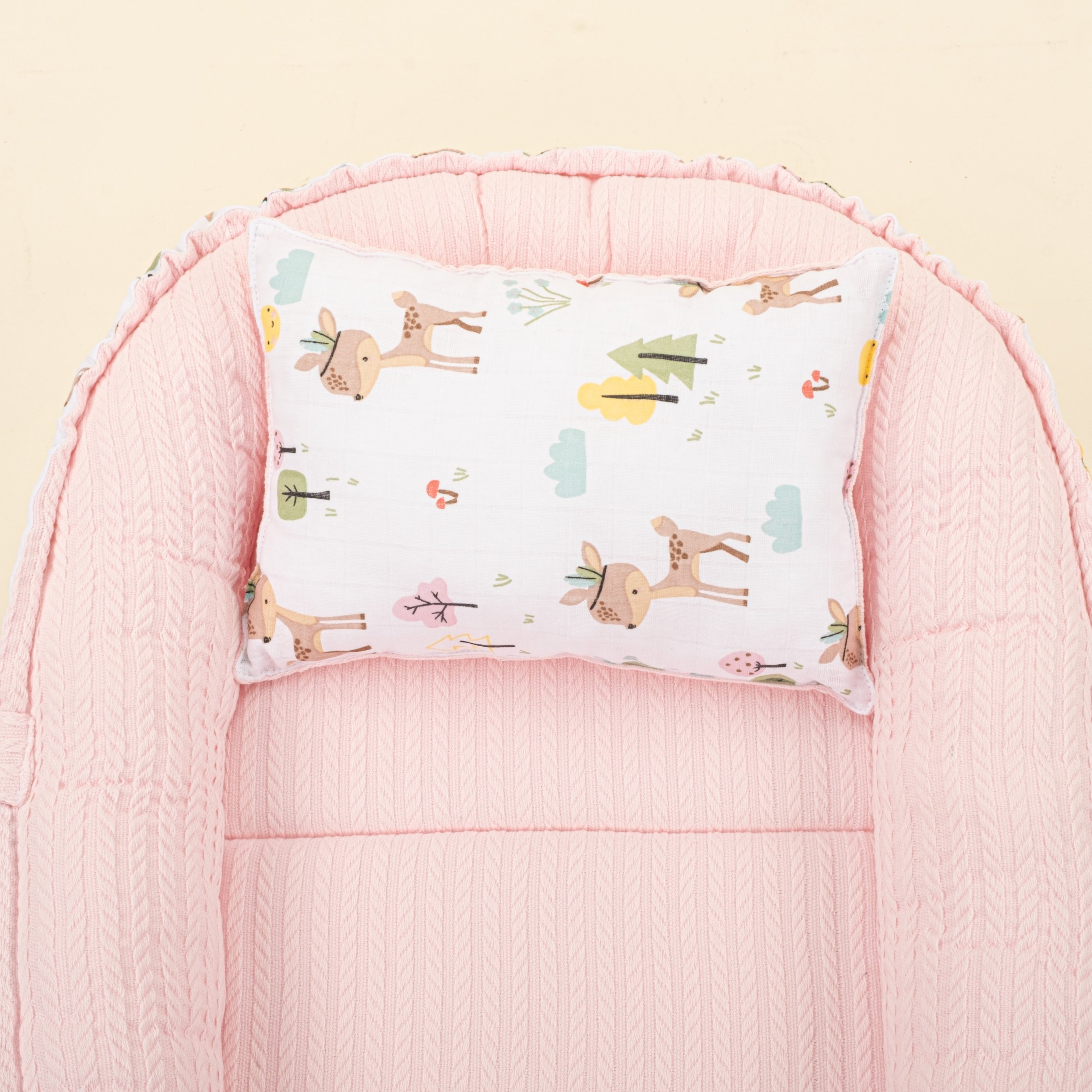 Babynest ve Yastık - Çift Taraflı - Şeker Pembe Örgü - Ceylan