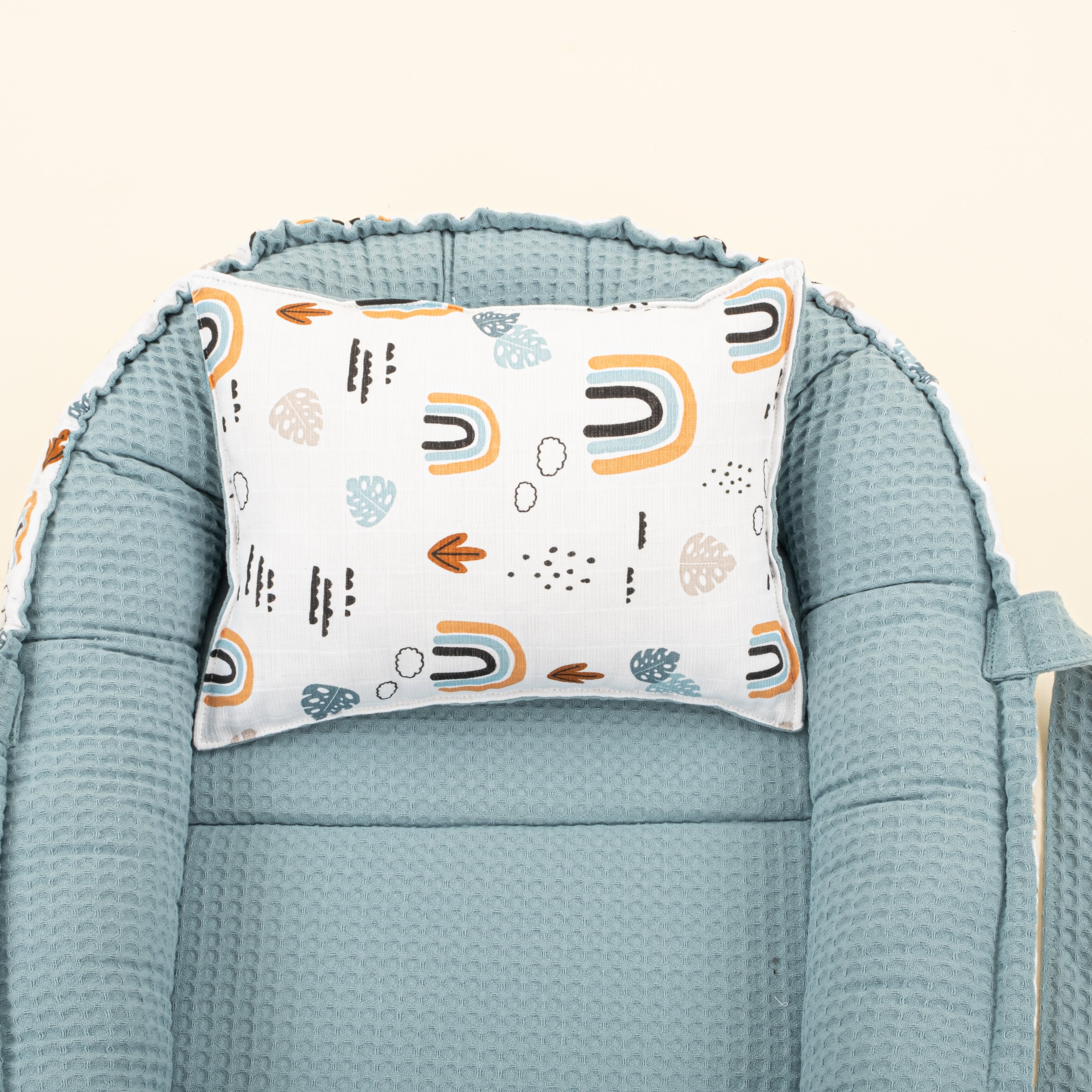 Babynest ve Yastık - Çift Taraflı - Petrol Mavisi Petek - Petrol Mavisi Gökkuşağı