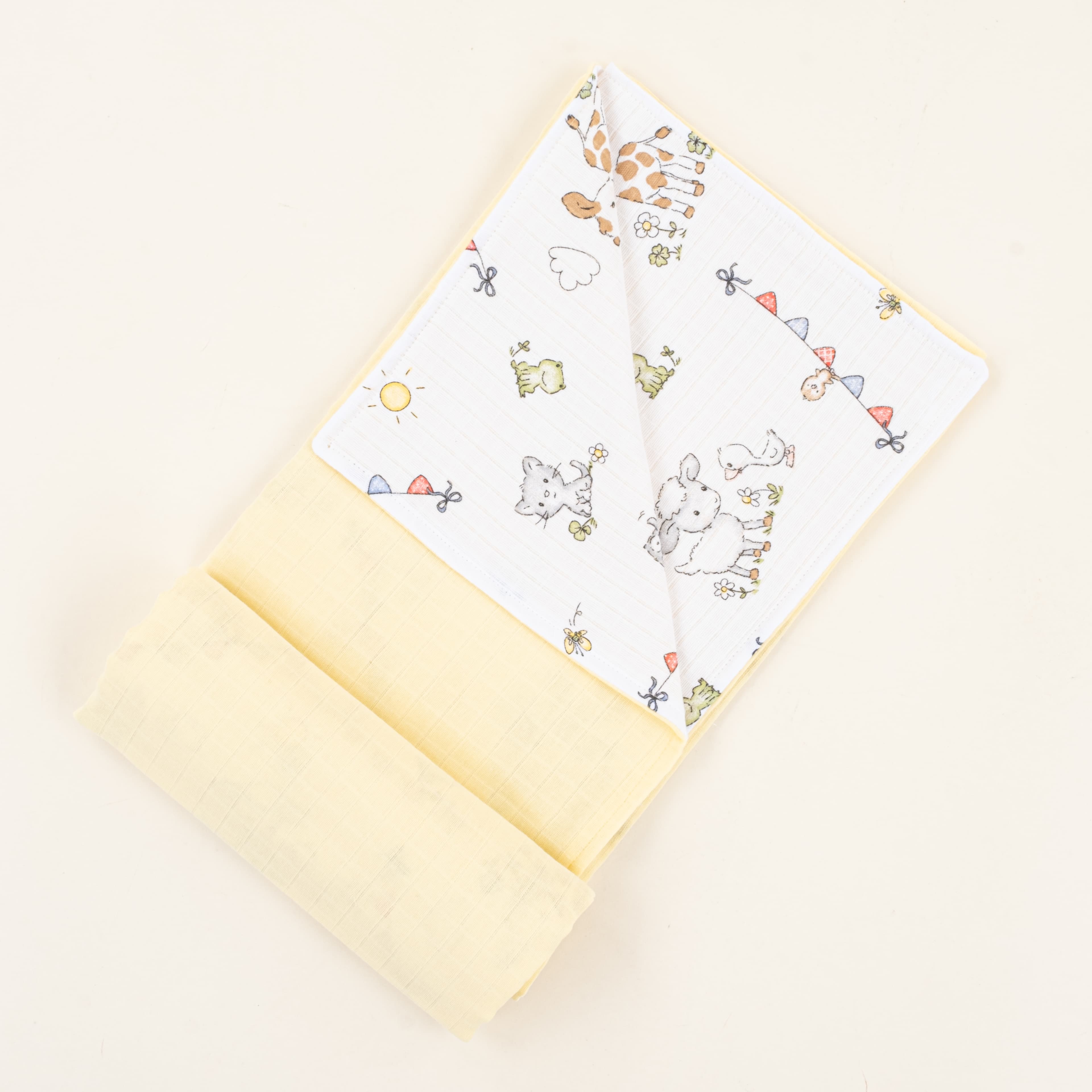 Çift Taraflı Muslin Örtü - Sarı Muslin - Çiftlik Hayvanları