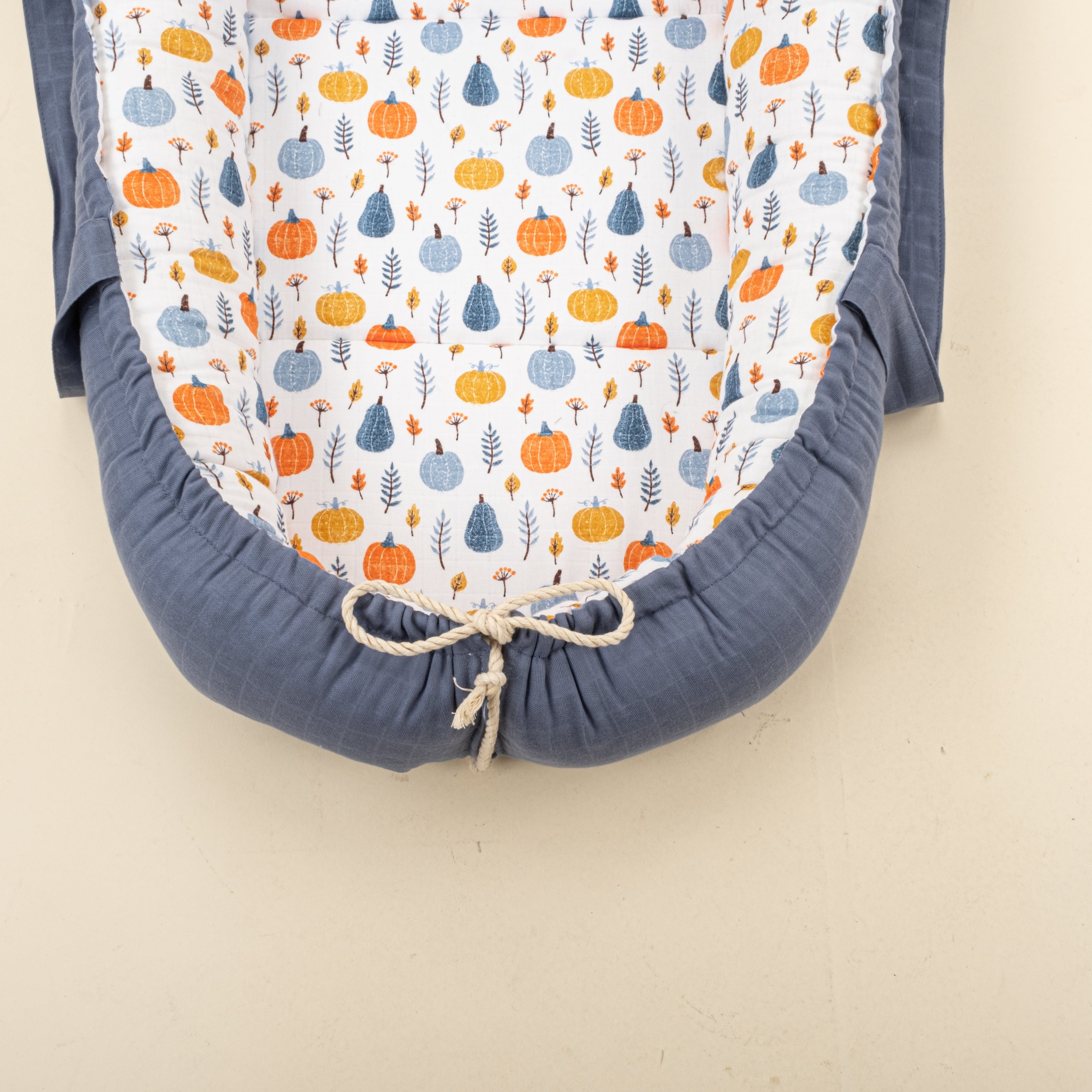 Babynest ve Yastık - Çift Taraflı - İndigo Muslin - Mavi Balkabağı