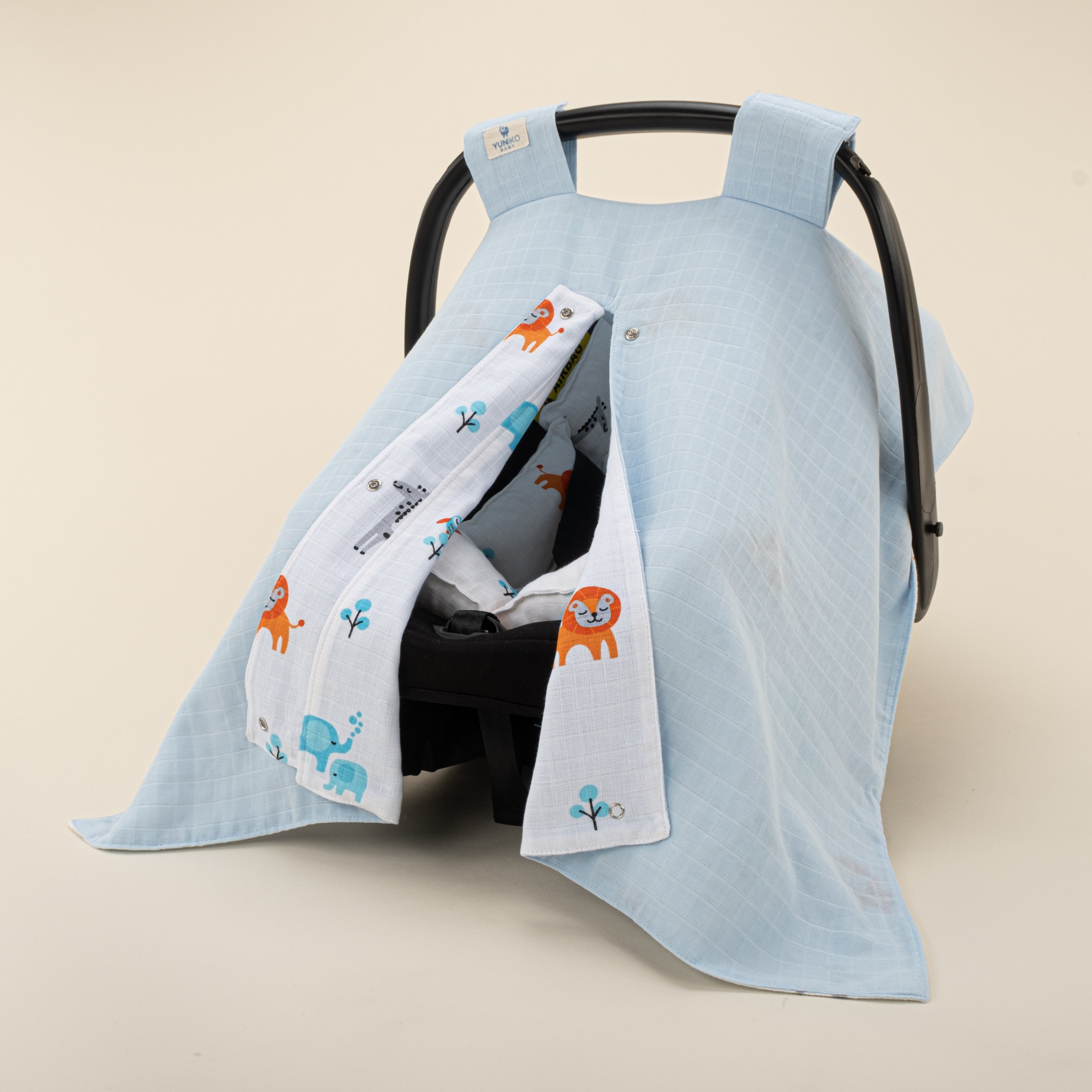 Puset Seti - Çift Taraflı - Bebe Mavi Muslin - Fil
