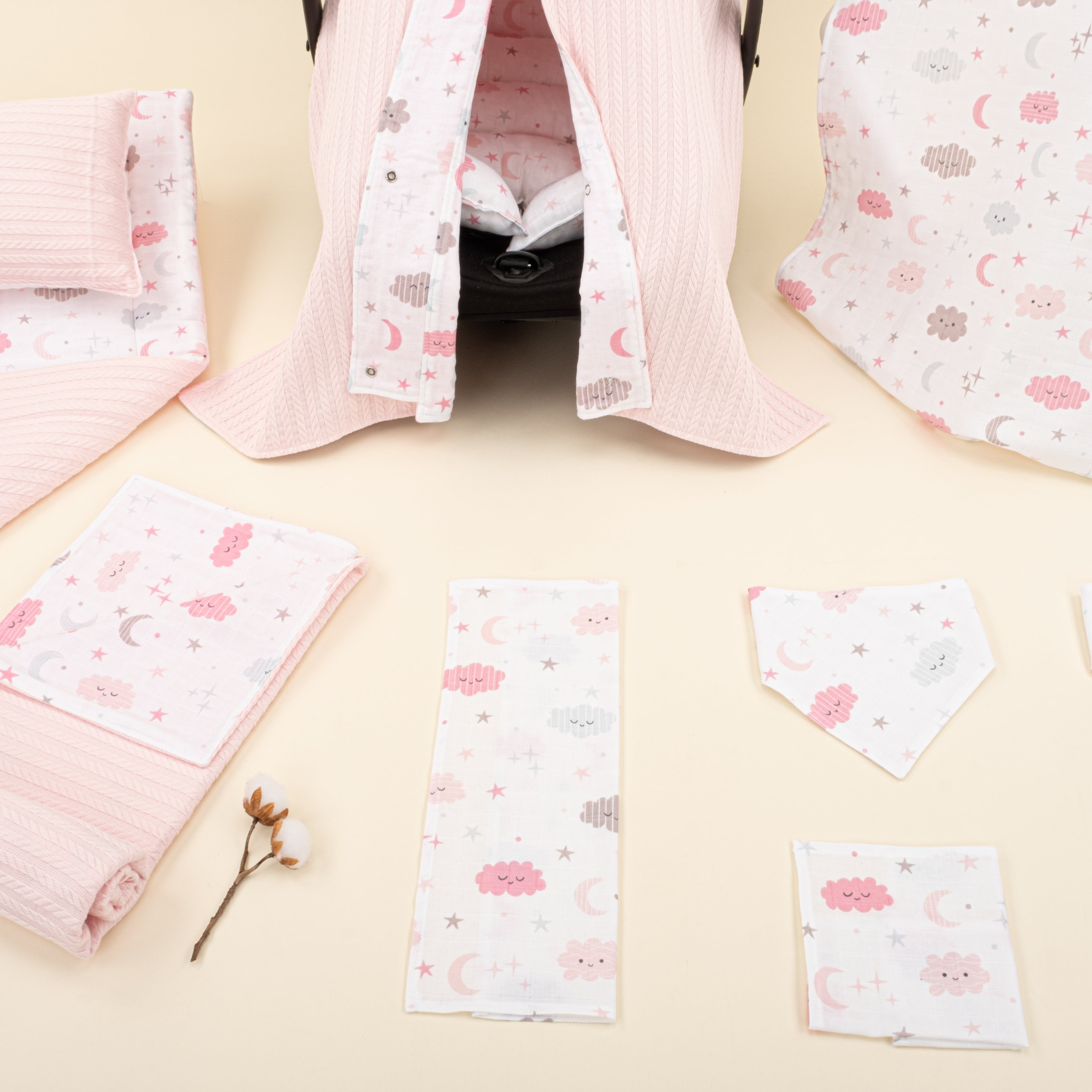11 Parça Avantajlı Set - Çift Taraflı - Şeker Pembe Örgü - Pembe Bulut
