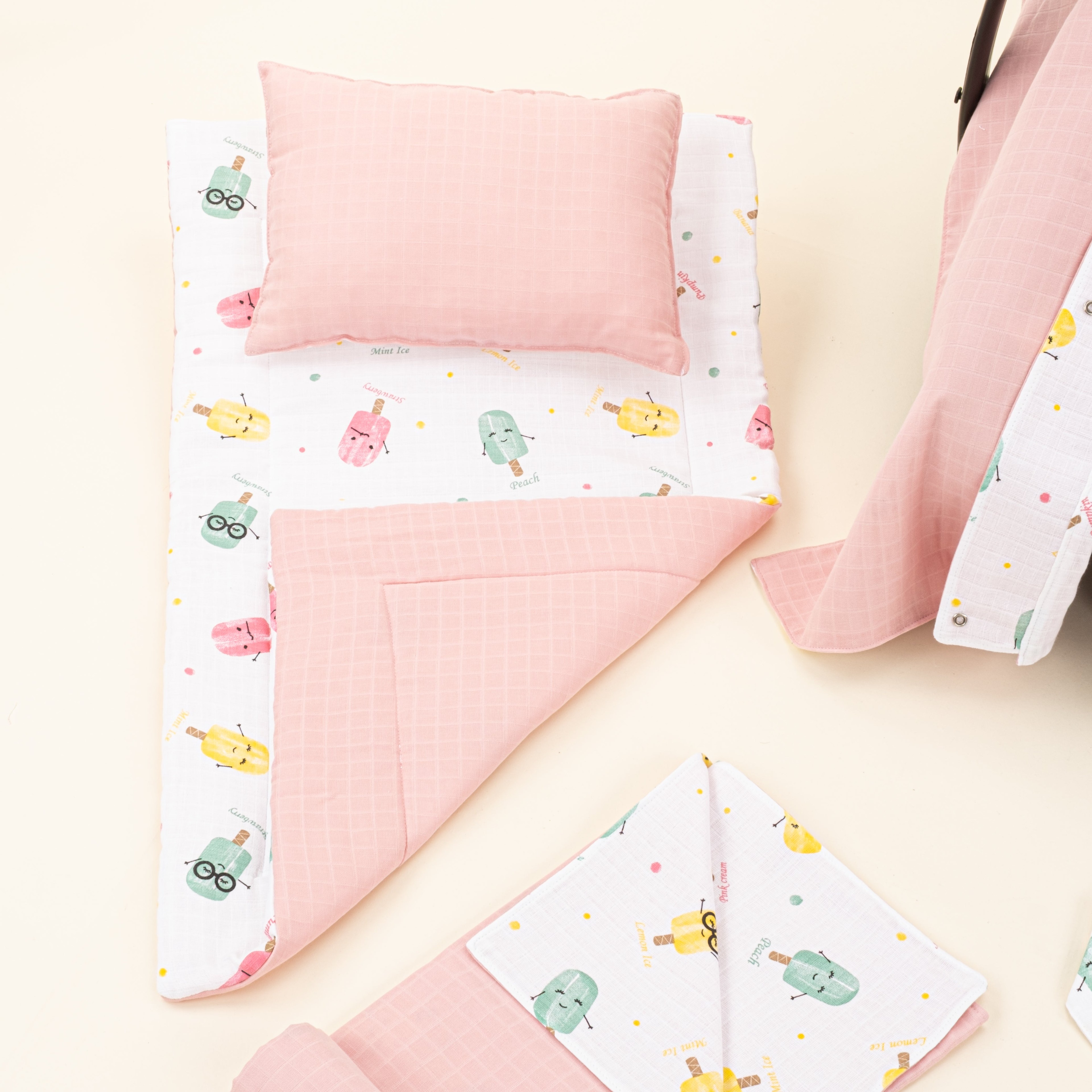 11 Parça Avantajlı Set - Çift Taraflı - Pudra Muslin - Dondurma