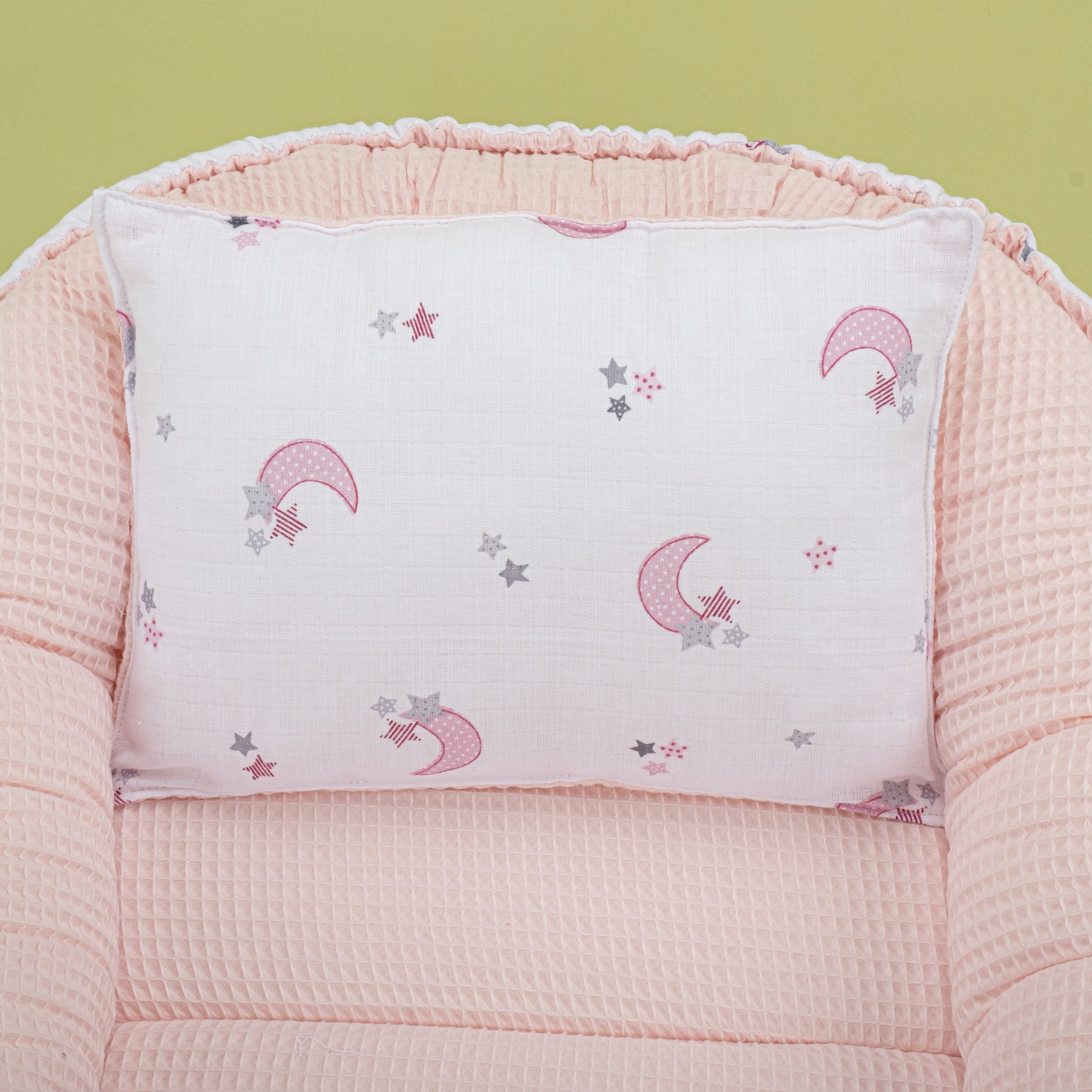 Babynest ve Yastık - Çift Taraflı - Bebe Pembe Petek - Pembe Ay
