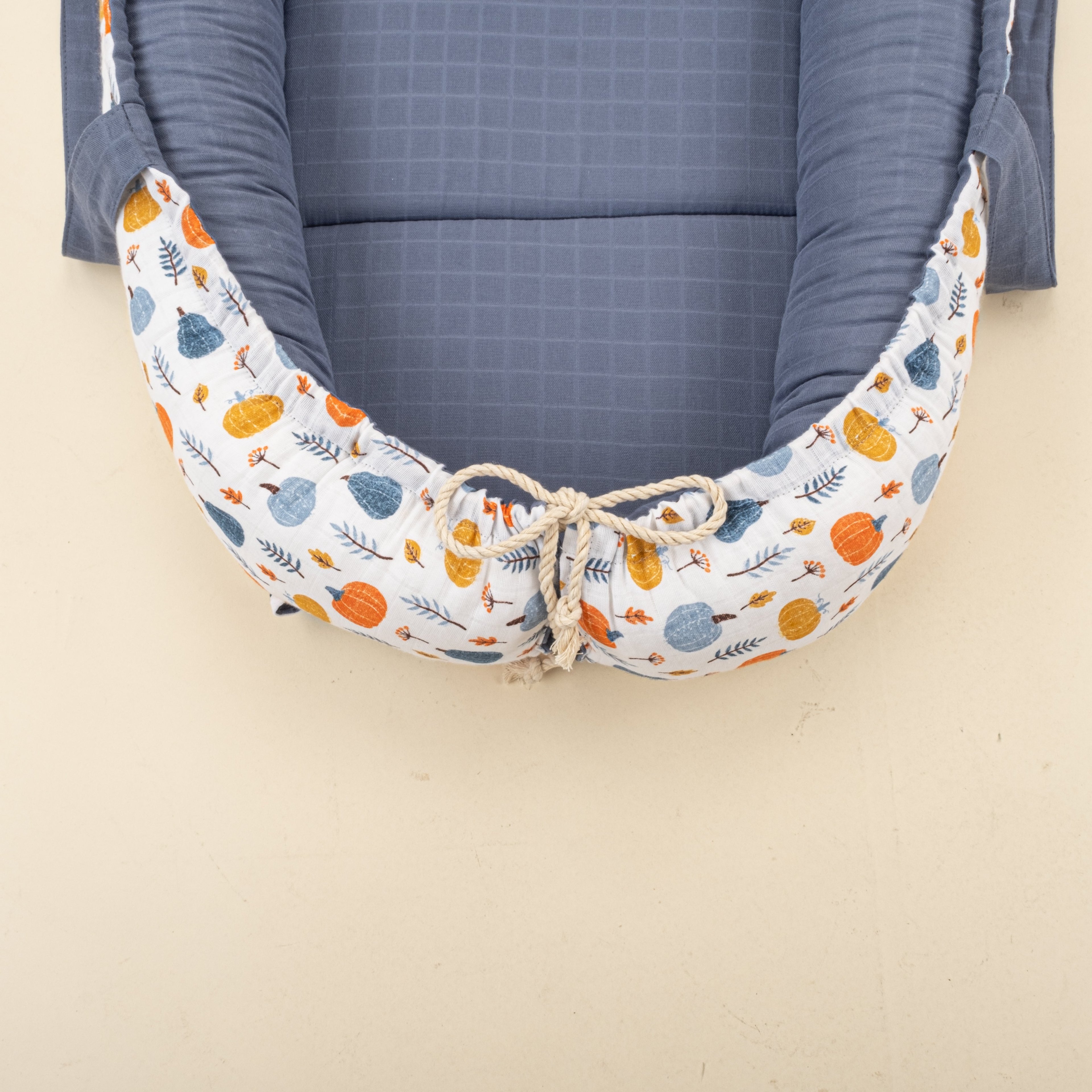 Babynest ve Yastık - Çift Taraflı - İndigo Muslin - Mavi Balkabağı