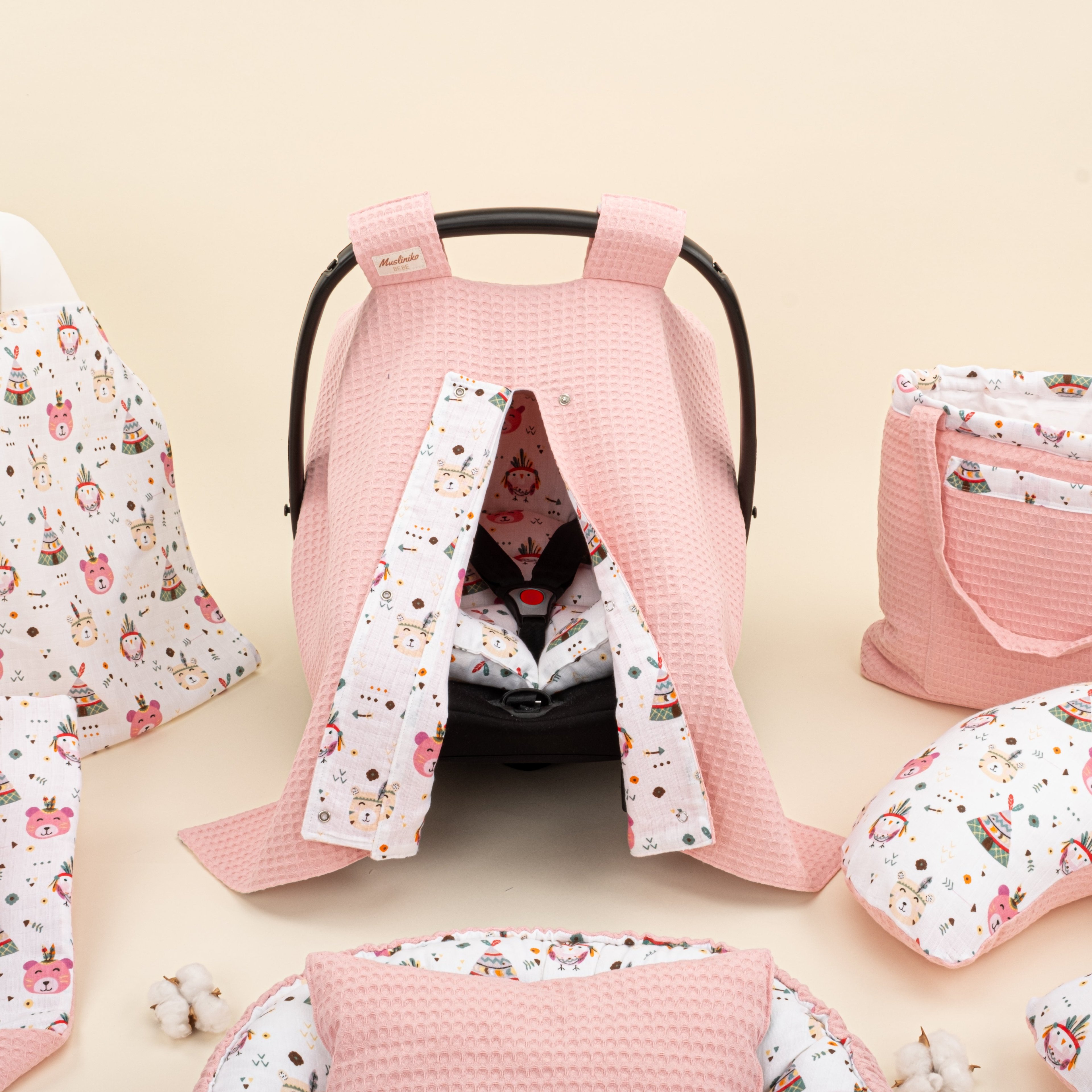 18 Parça Full Set - Çift Taraflı - Pembe Petek - Pembe Ayıcıklar