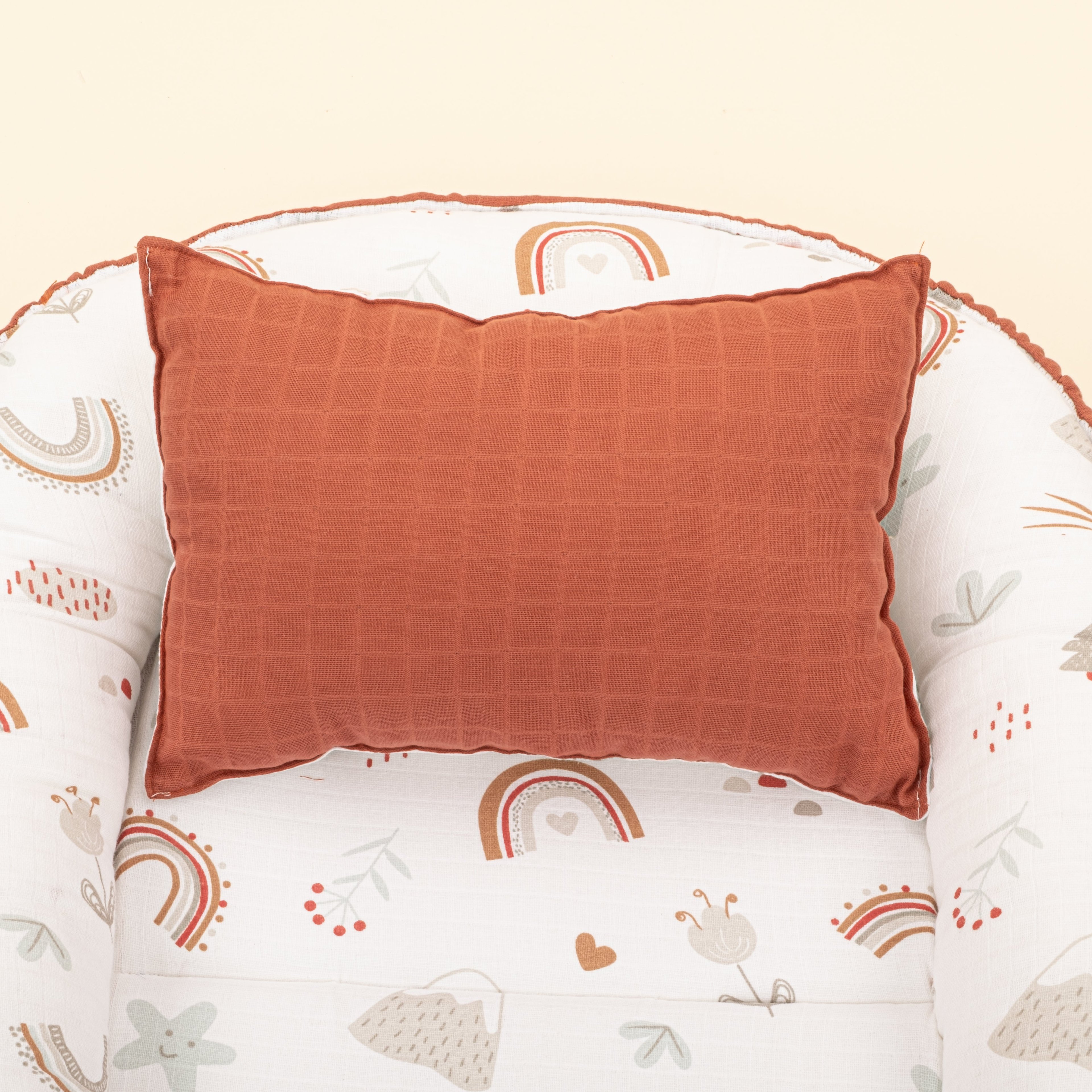 Babynest ve Yastık- Çift Taraflı - Koyu Kiremit Muslin - Kahverengi Gökkuşağı