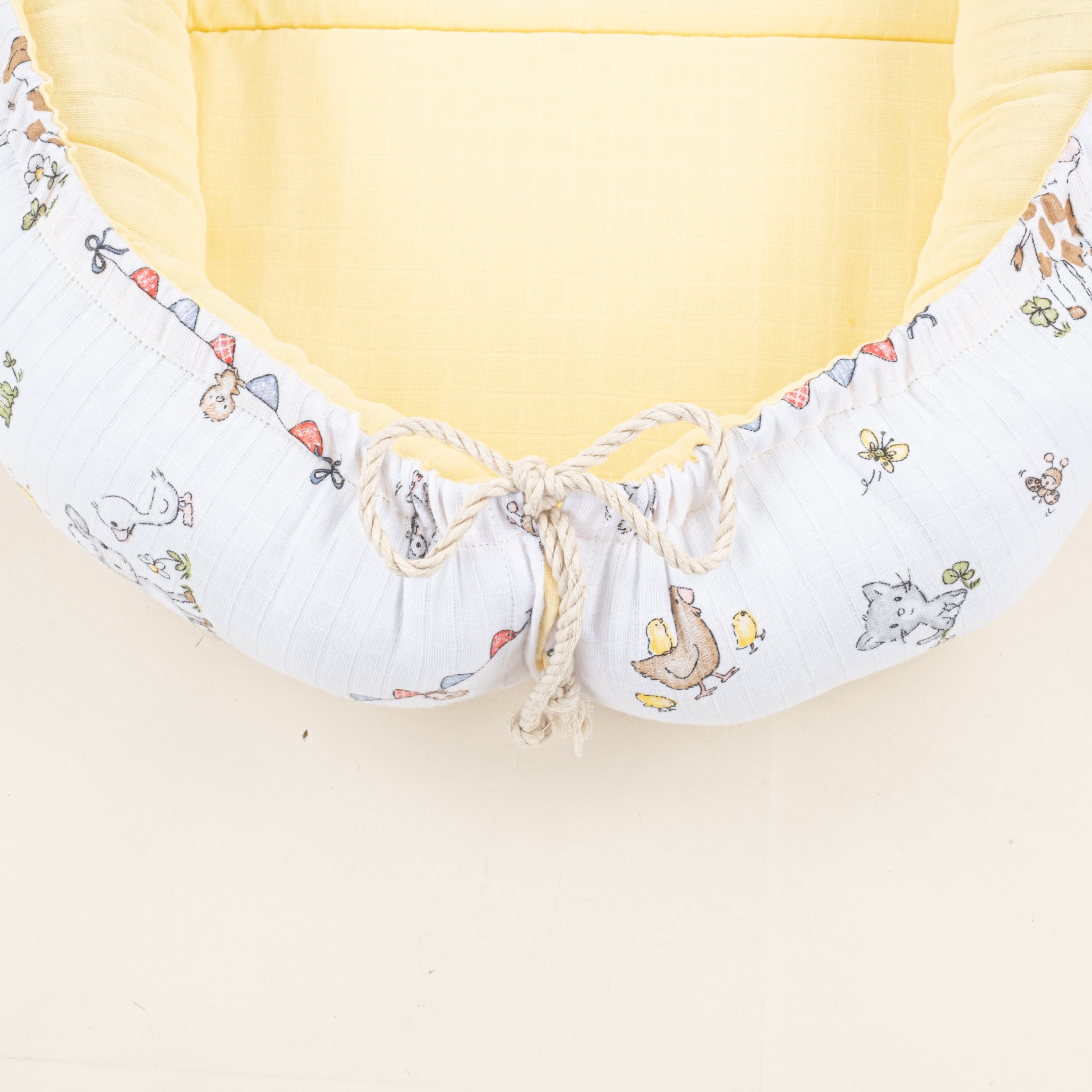 Babynest ve Yastık - Çift Taraflı - Sarı Muslin - Çiftlik hayvanları