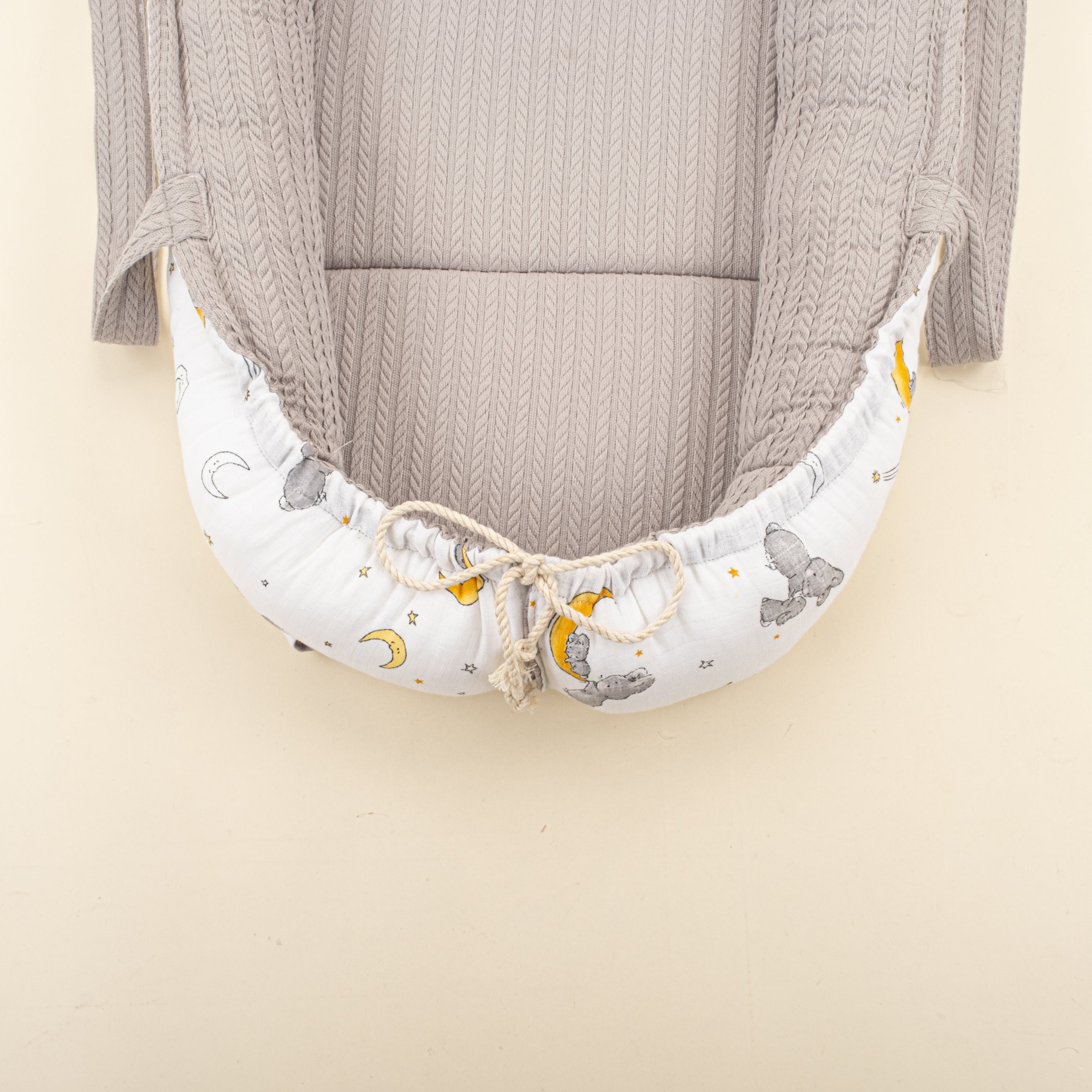 Babynest ve Yastık - Çift Taraflı - Gri Örgü - Gri Tavşan