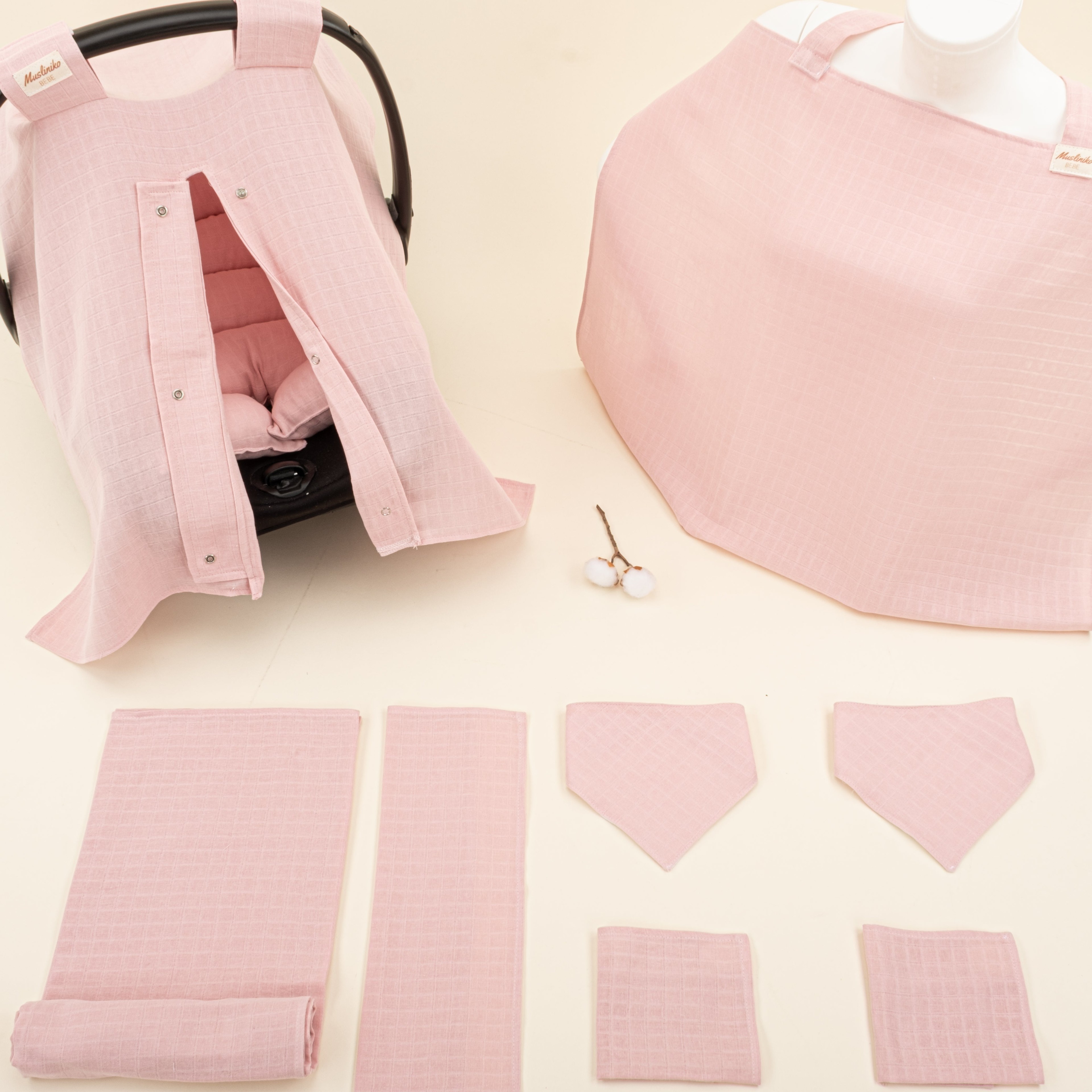 9 Parça Avantajlı Set - Tek Taraflı - Pudra Muslin