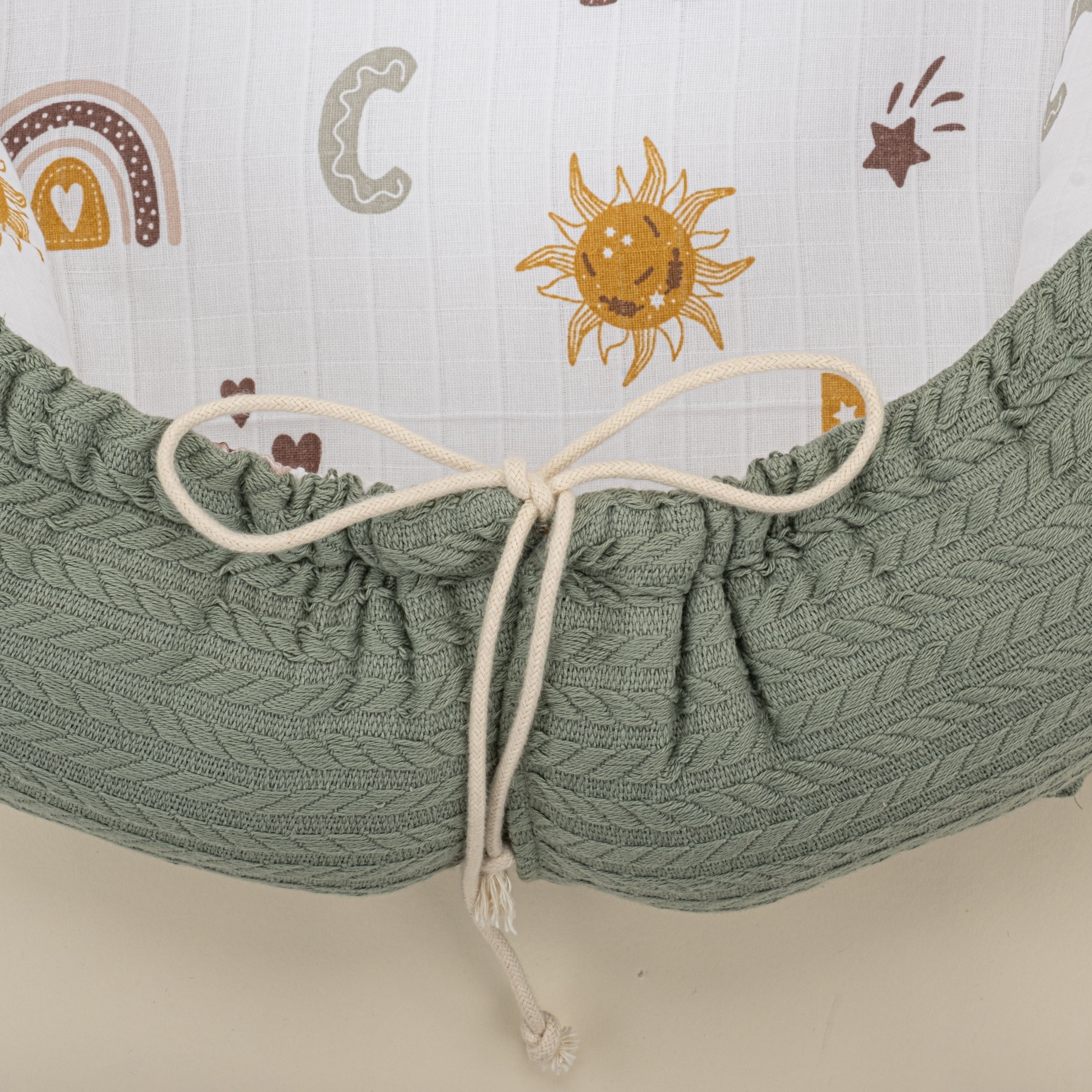 Babynest ve Yastık- Çift Taraflı - Koyu Yeşil Örgü - Galaksi ve Harfler