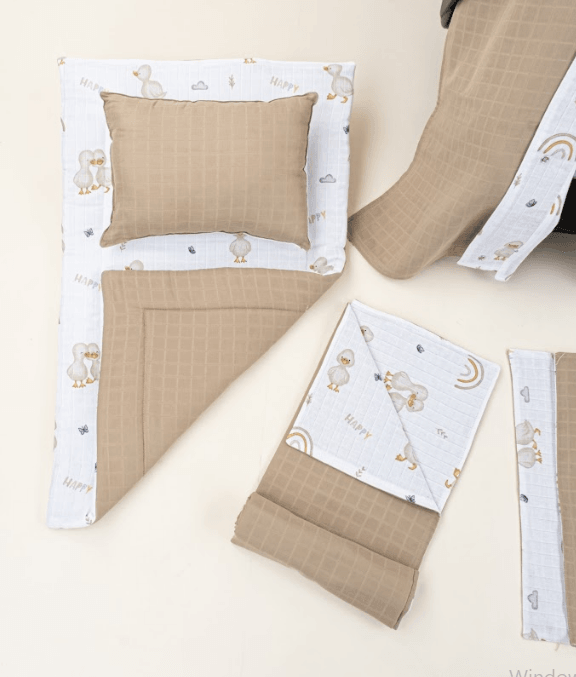 11 Parça Full Set - Çift Taraflı - Toprak Muslin - Kahverengi Ördek