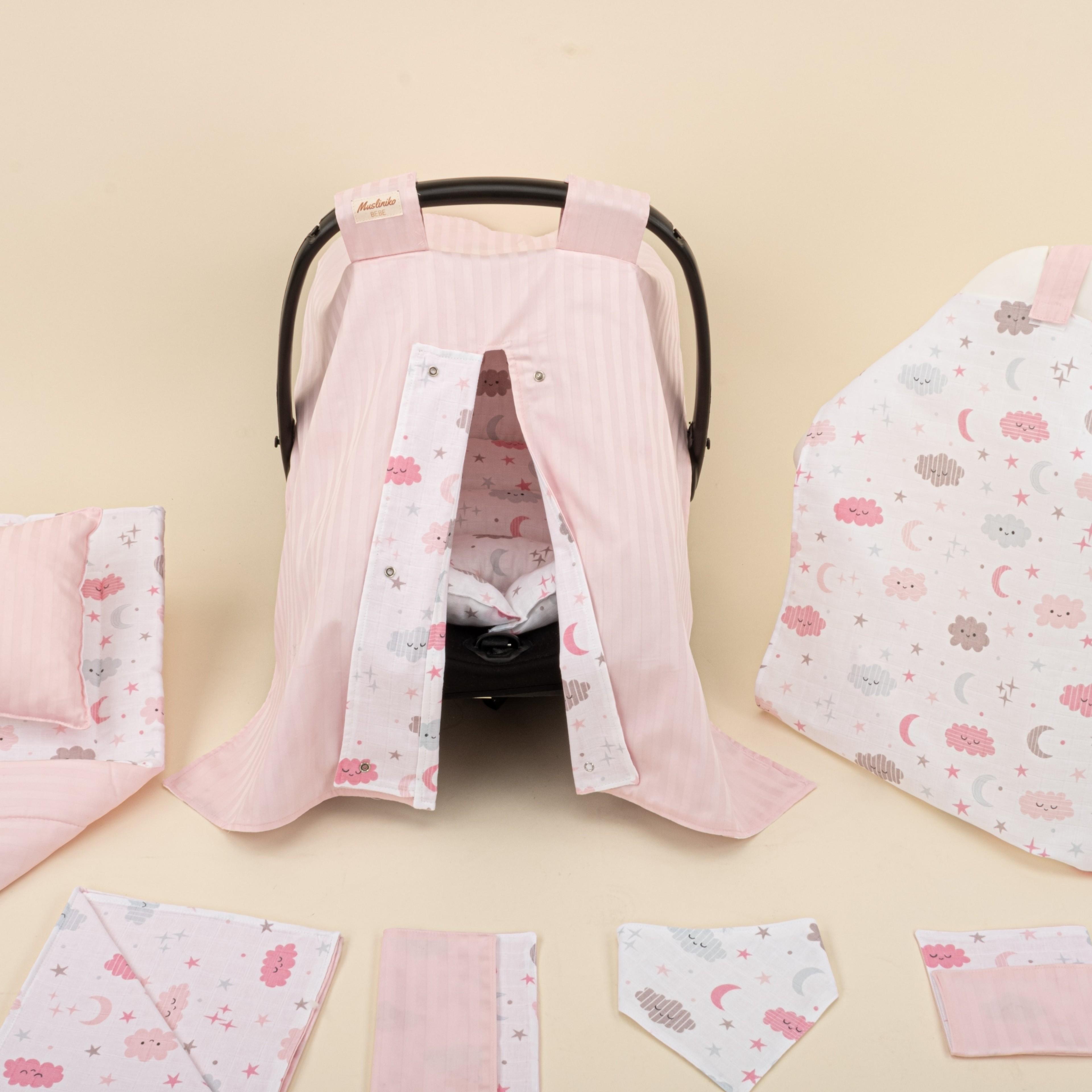 11 Parça Avantajlı Set - Çift Taraflı - Pembe Saten - Pembe Bulut