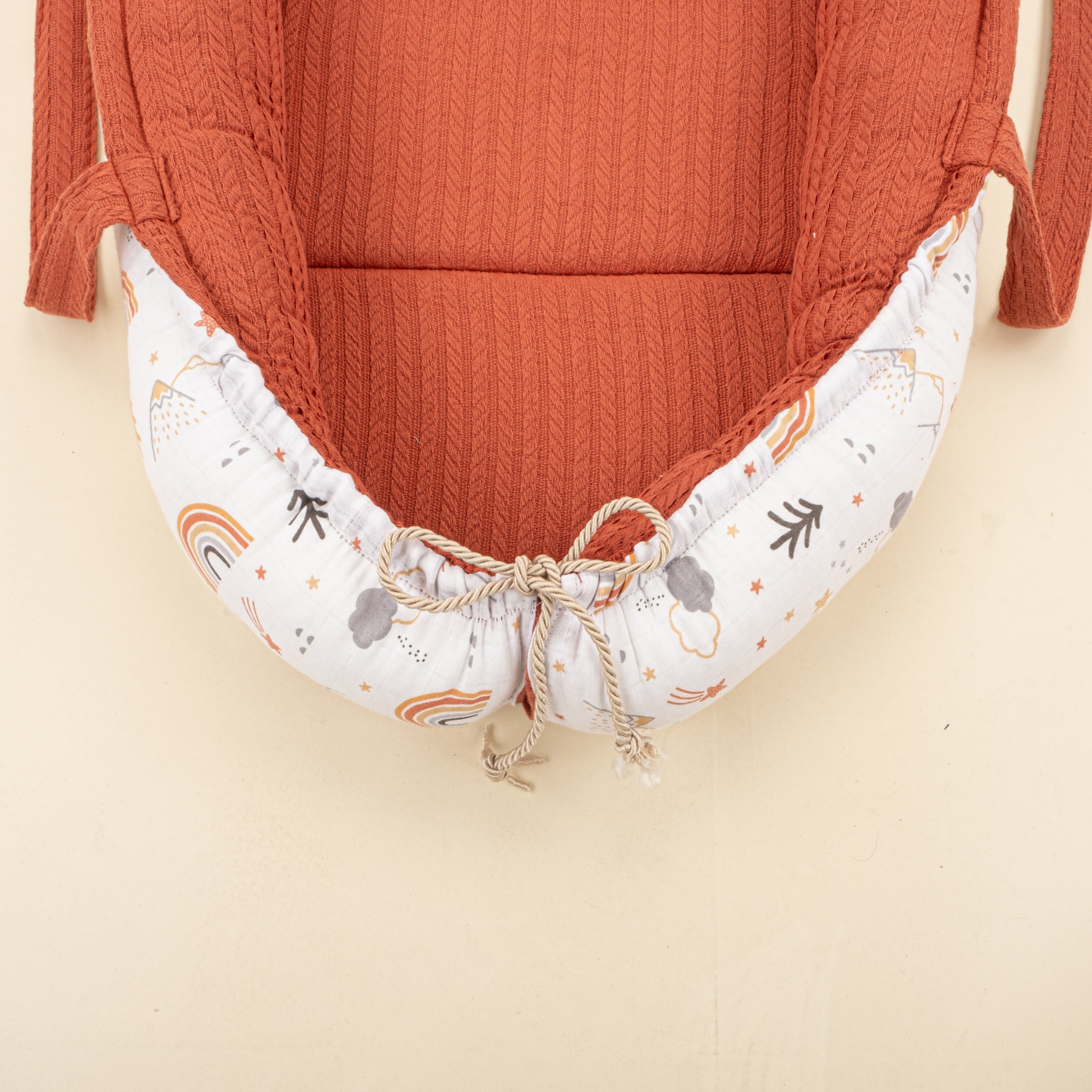 Babynest ve Yastık - Çift Taraflı - Kiremit Örgü - Turuncu Kuyruklu Yıldız