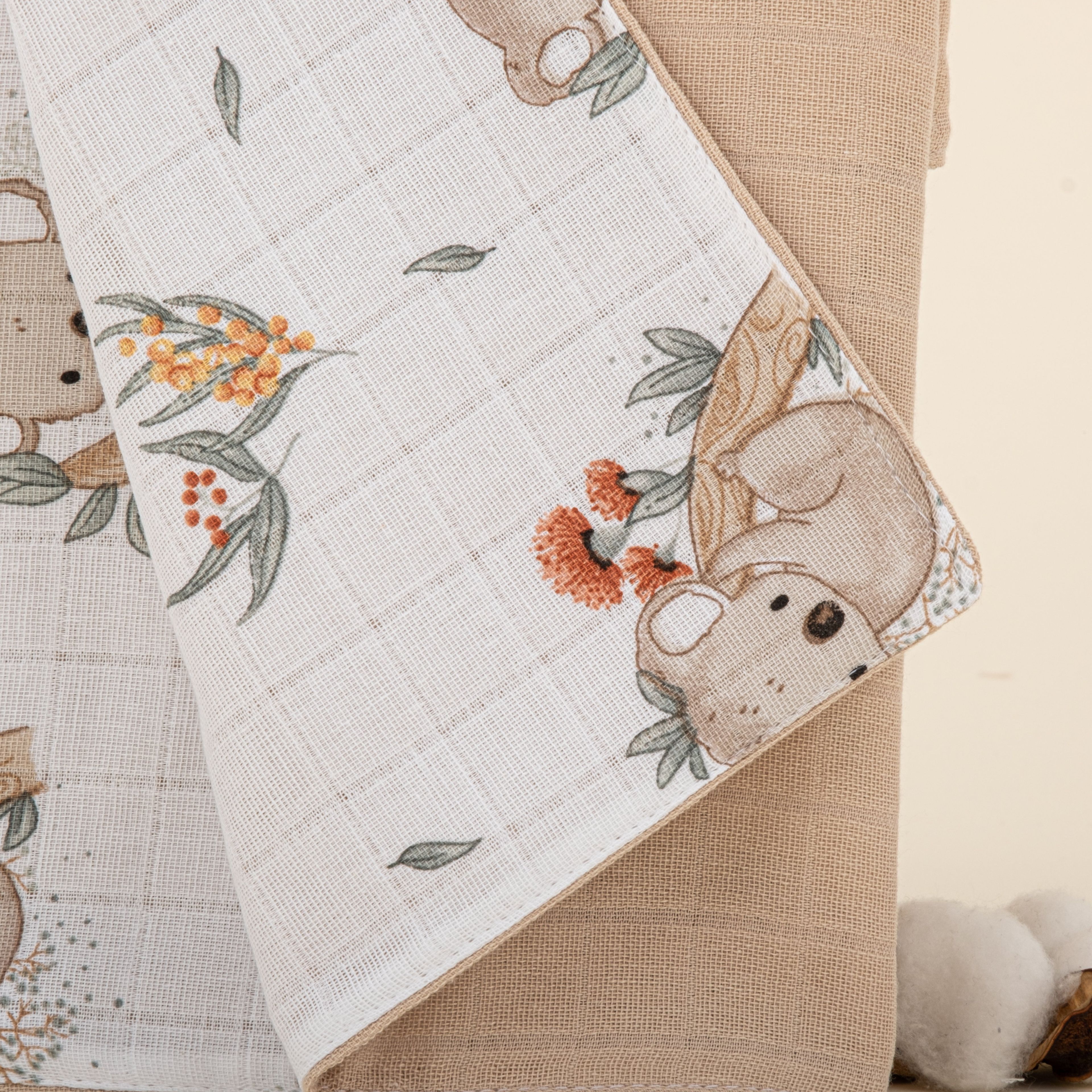 Çift Taraflı Muslin Örtü - Kumsal Beji Müslin - Koala
